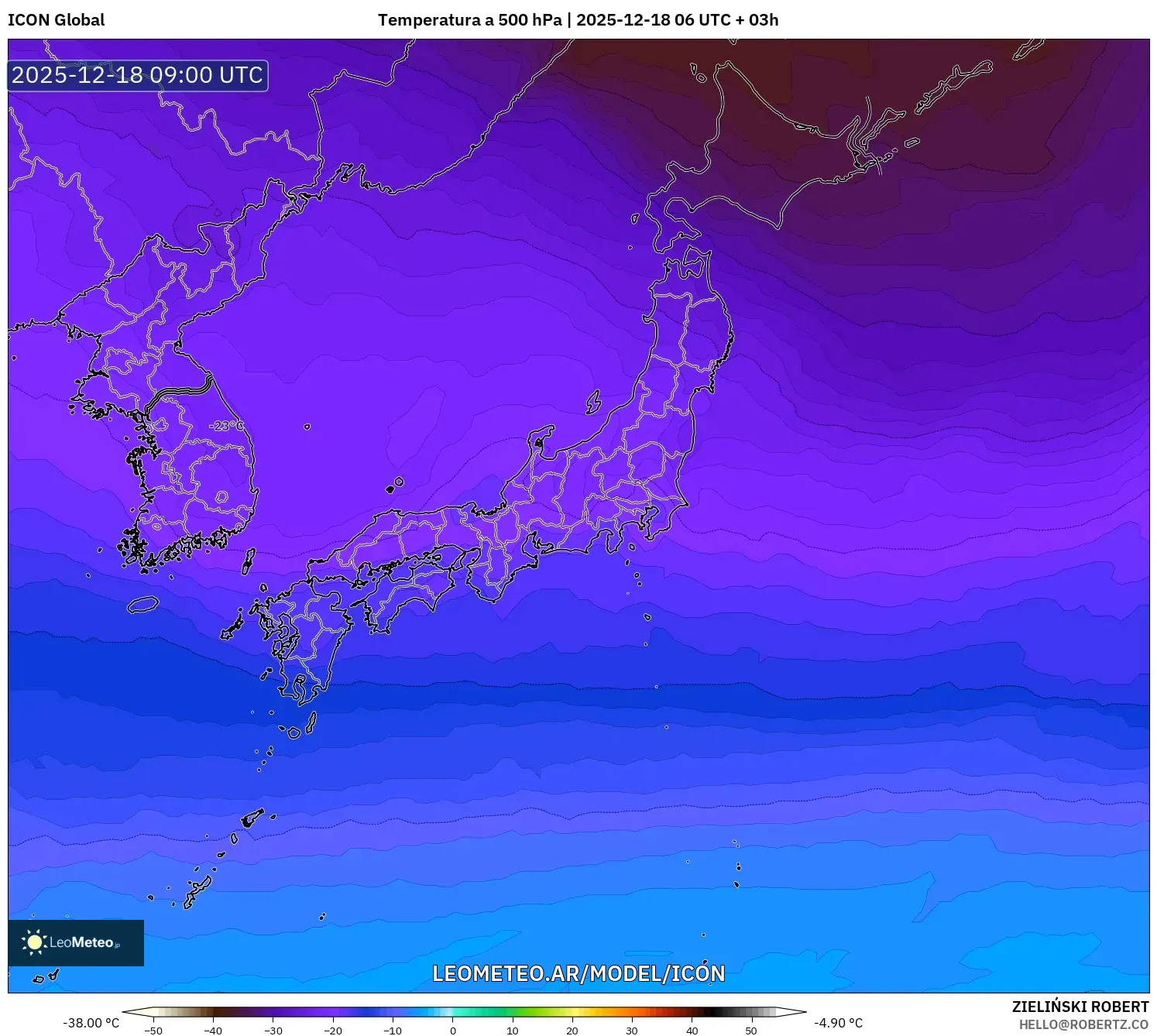 ICON model - Japón, Temperatura a 500 hPa