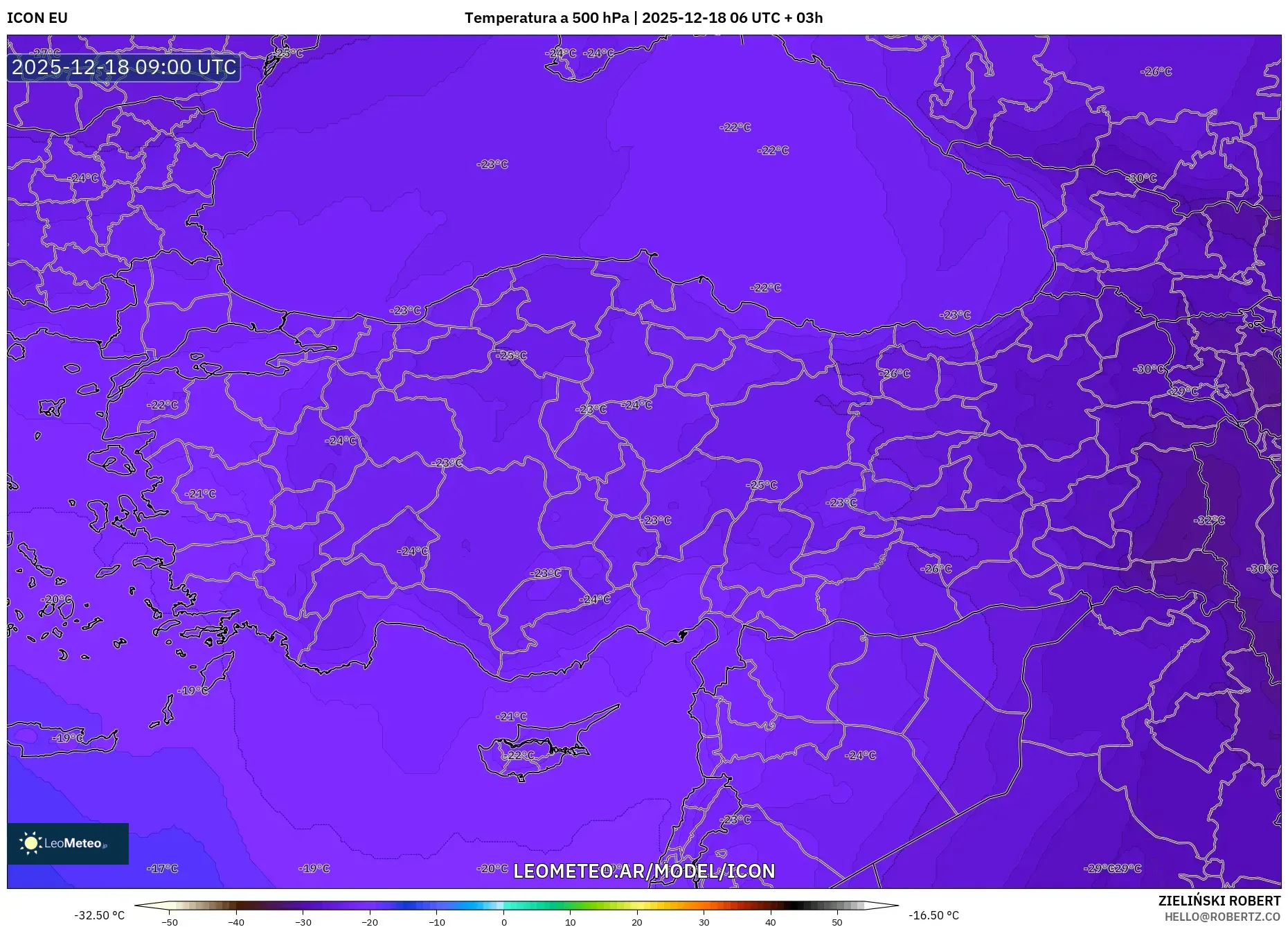 ICON model - Turquía, Temperatura a 500 hPa