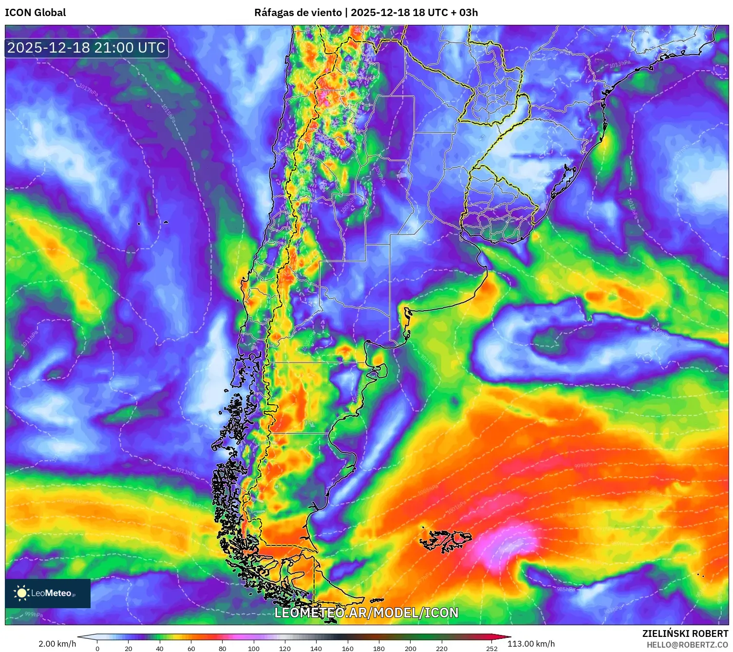 ICON model - Argentina, Ráfagas de viento
