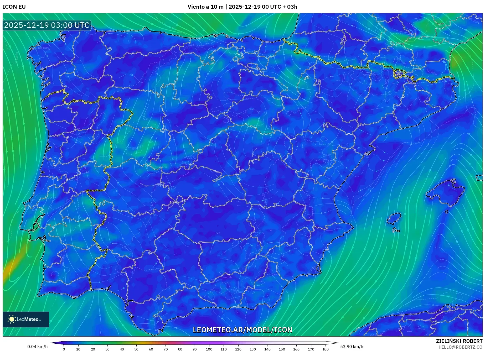 ICON model - España, Viento a 10 m