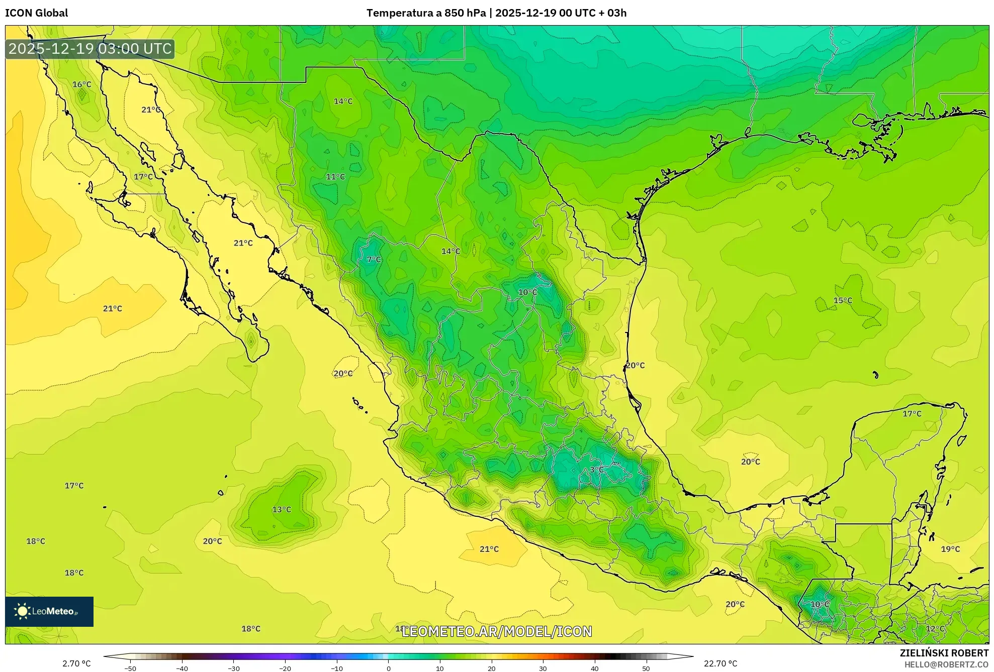 ICON model - México, Temperatura a 850 hPa