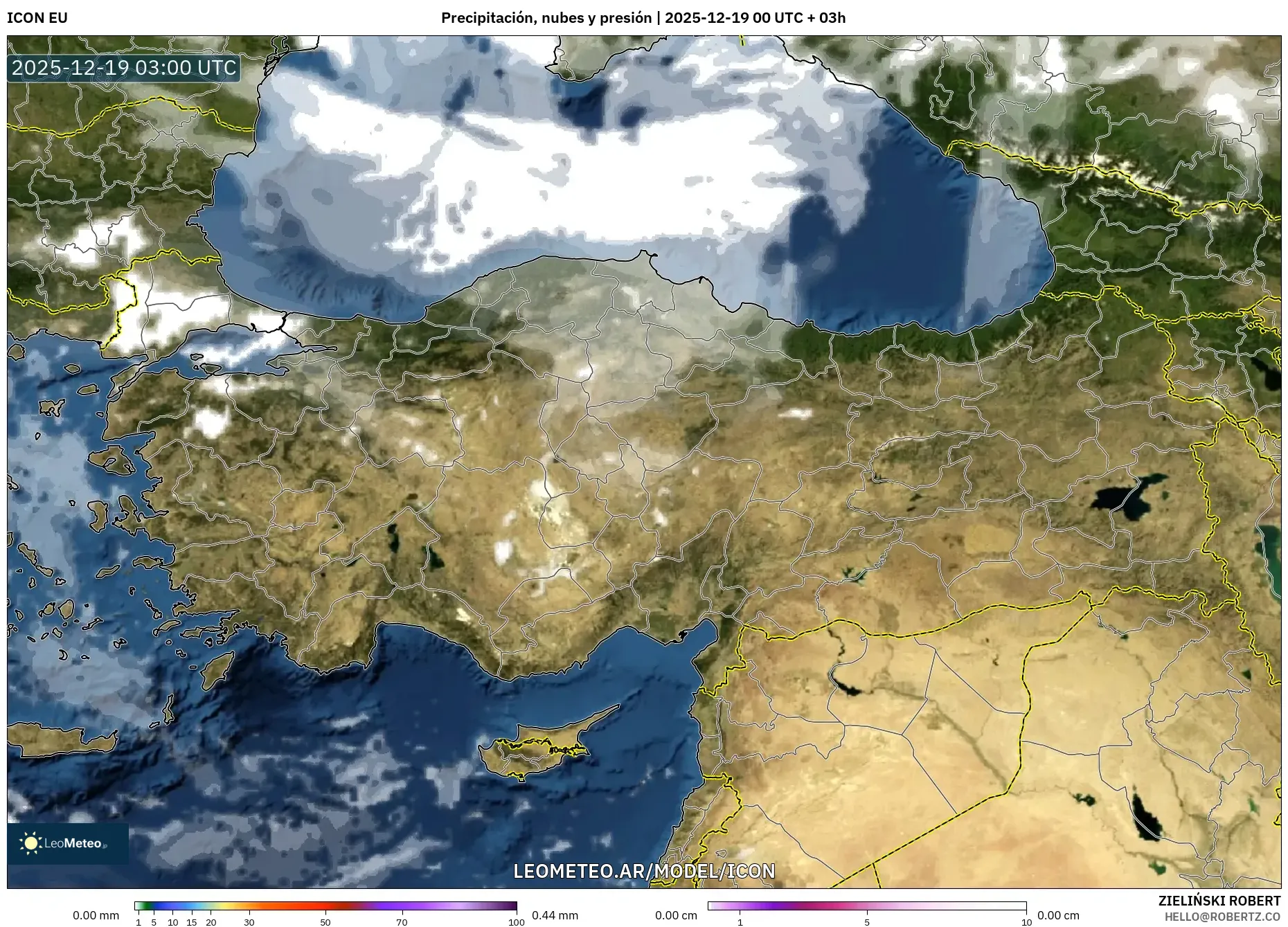 ICON model - Turquía, Precipitación, nubes y presión