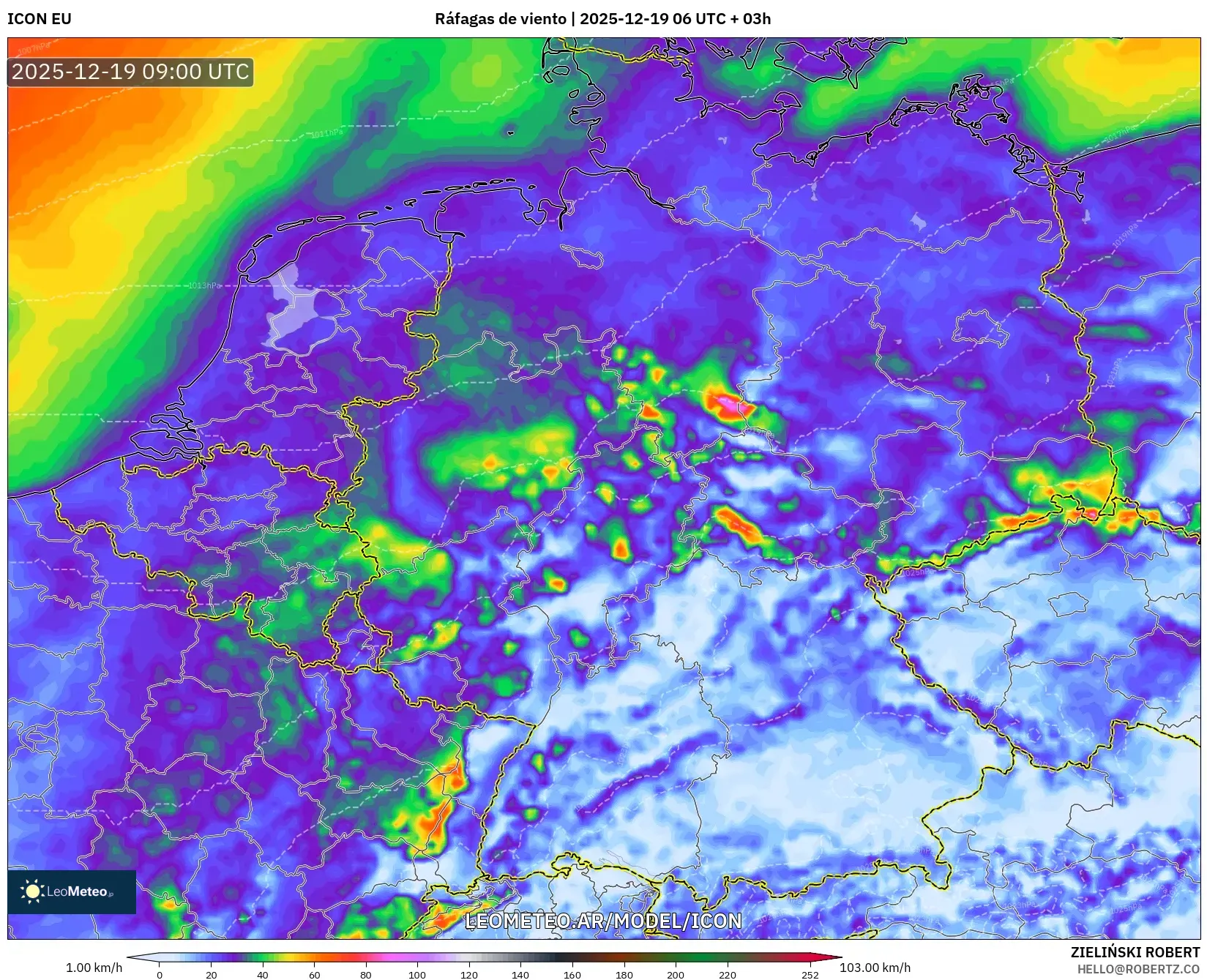 ICON model - Alemania, Ráfagas de viento