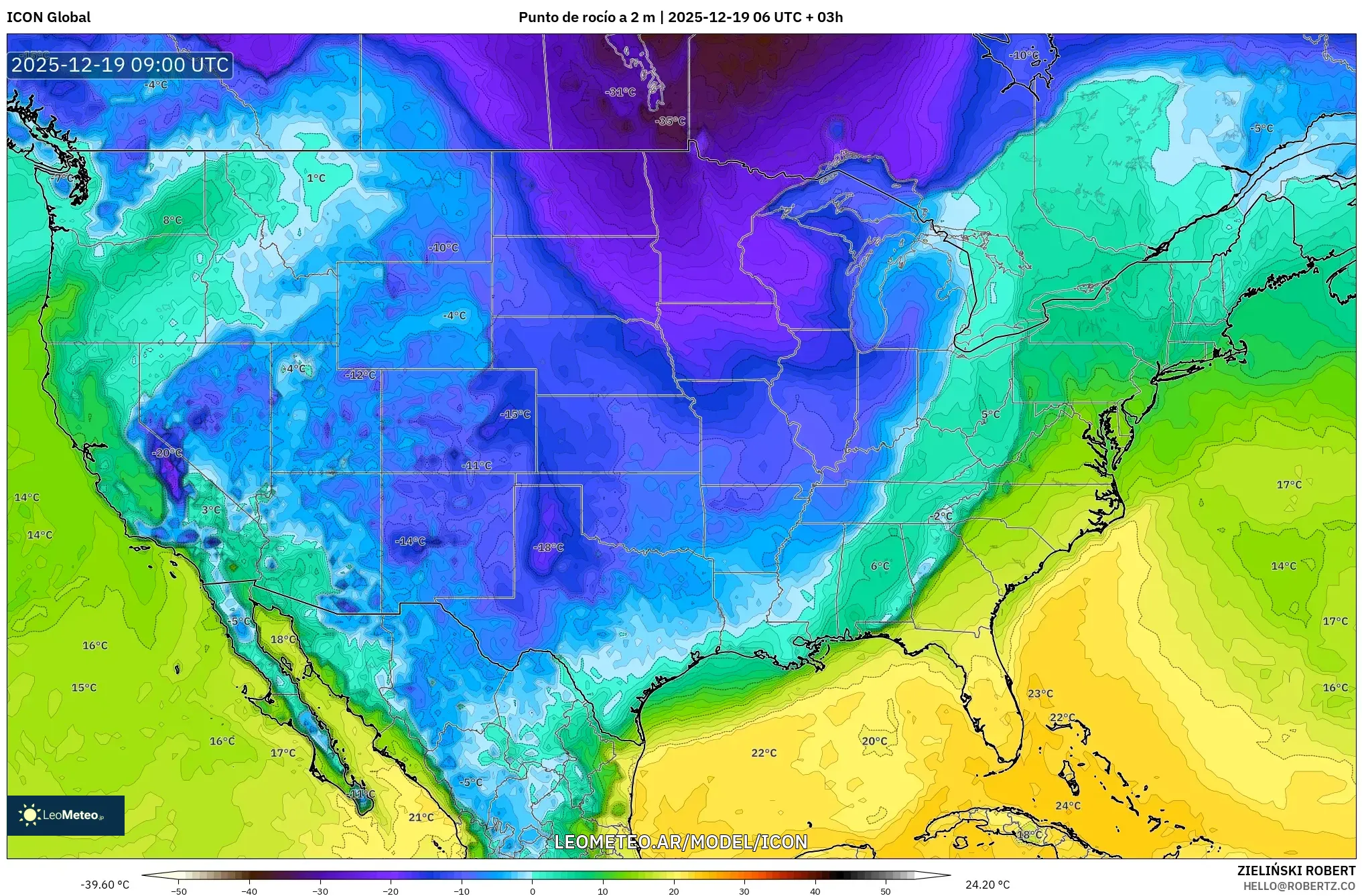 ICON model - Estados Unidos, Punto de rocío a 2 m