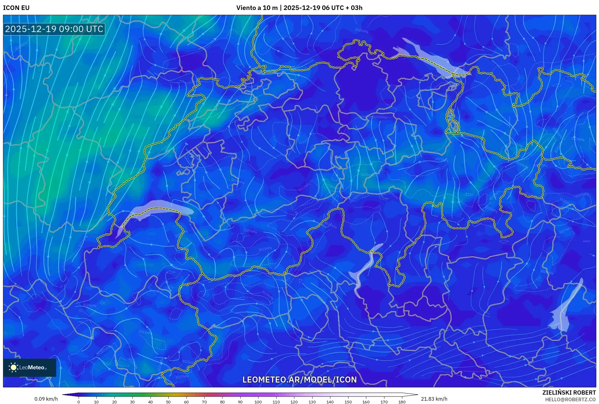 ICON model - Suiza, Viento a 10 m