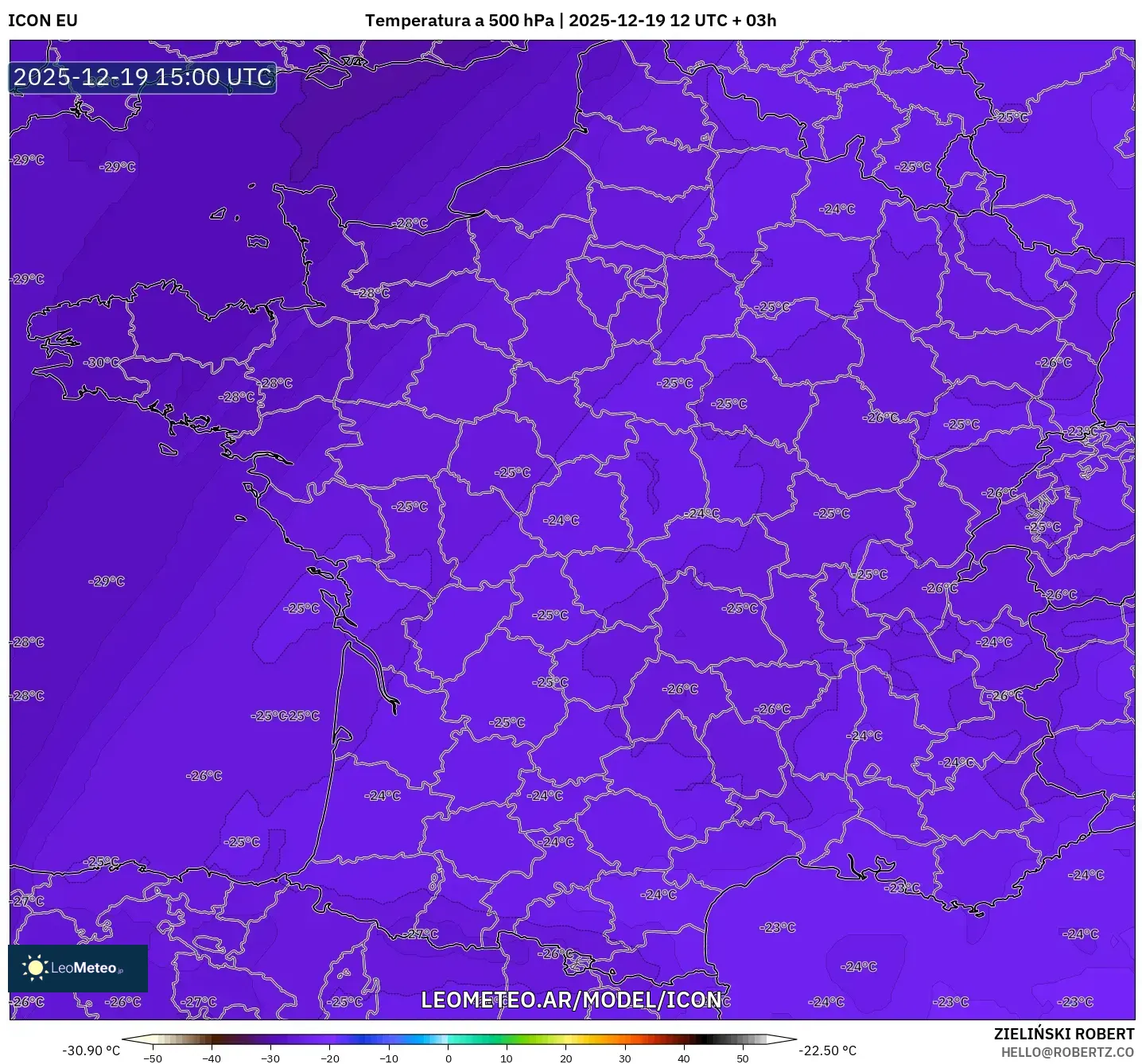 ICON model - Francia, Temperatura a 500 hPa