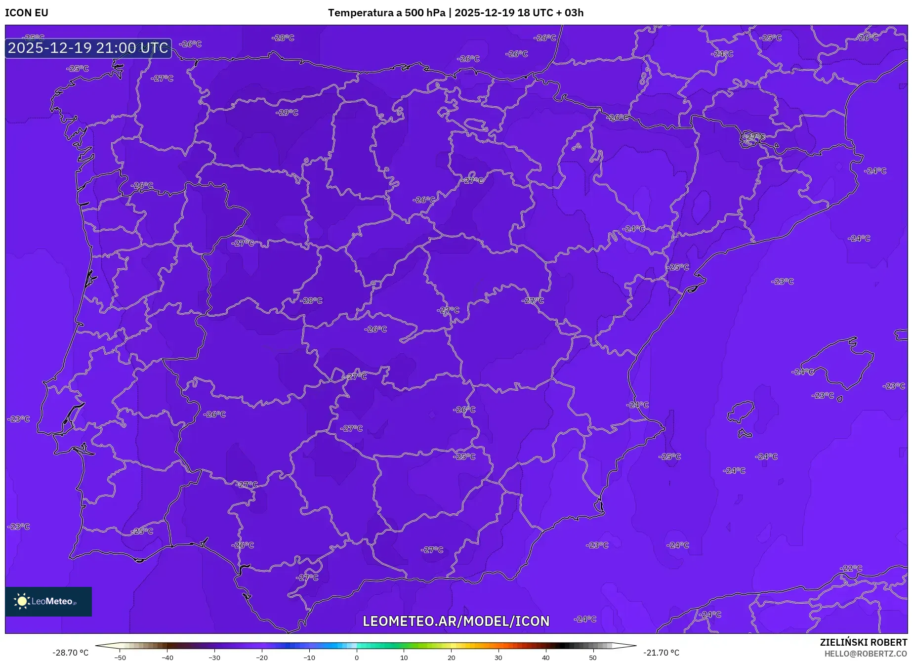 ICON model - España, Temperatura a 500 hPa