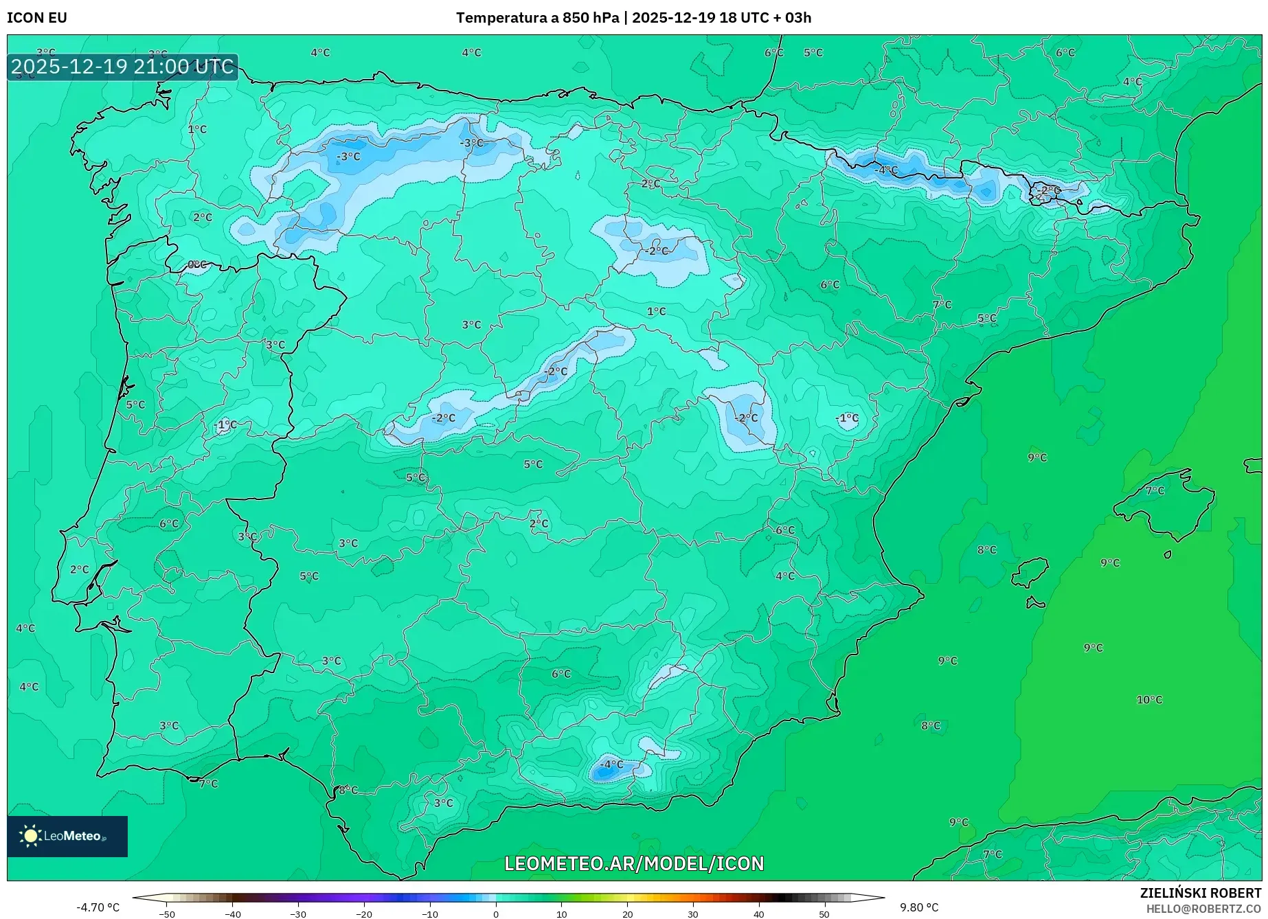 ICON model - España, Temperatura a 850 hPa