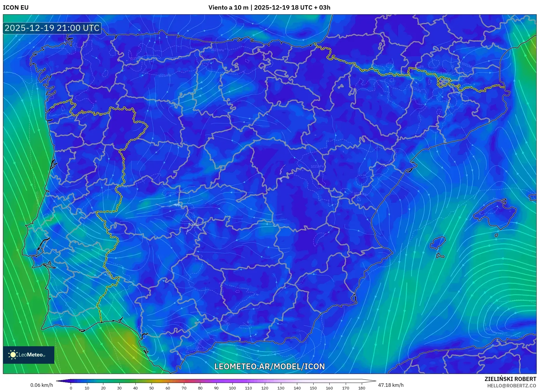 ICON model - España, Viento a 10 m