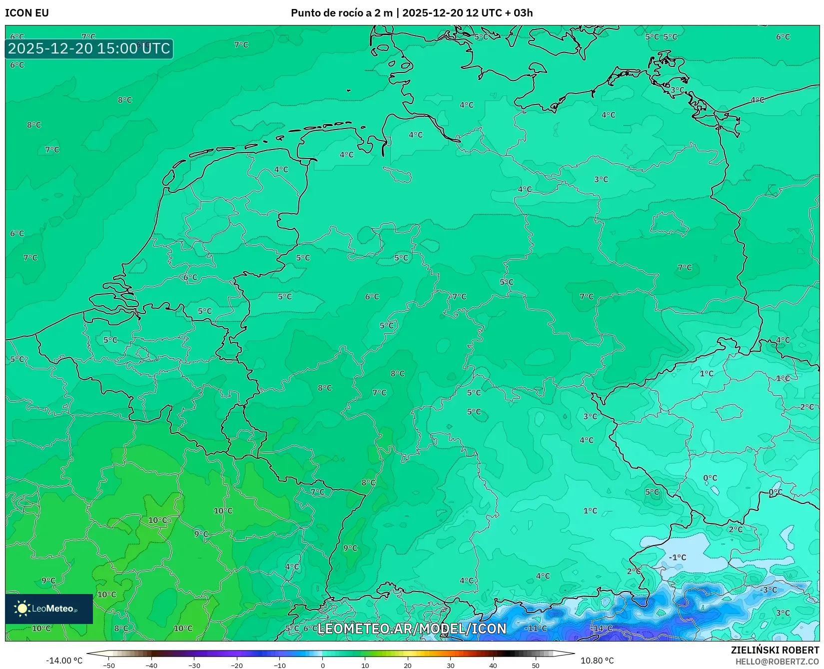 ICON model - Alemania, Punto de rocío a 2 m