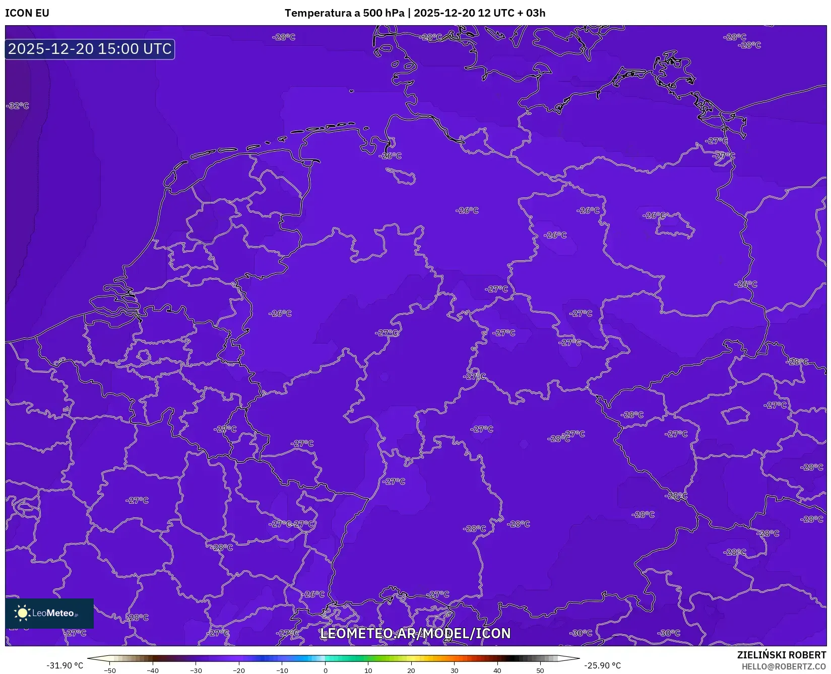 ICON model - Alemania, Temperatura a 500 hPa