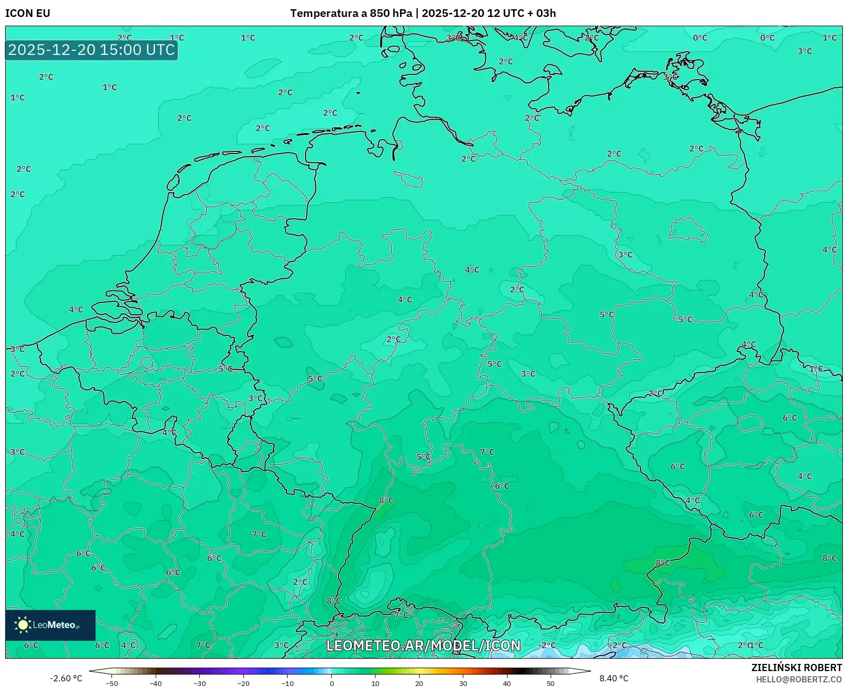 ICON model - Alemania, Temperatura a 850 hPa
