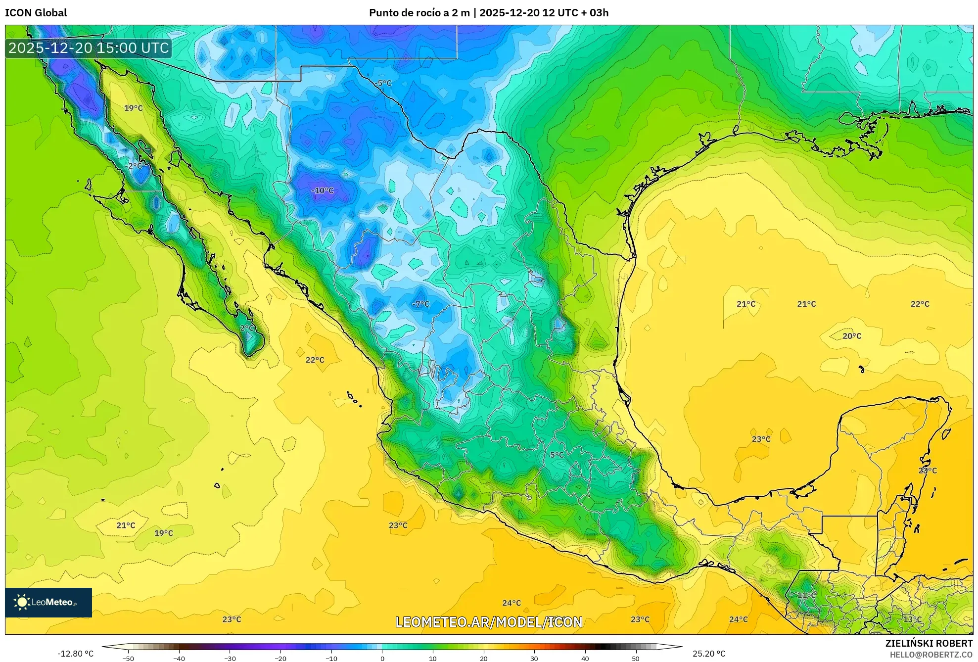 ICON model - México, Punto de rocío a 2 m