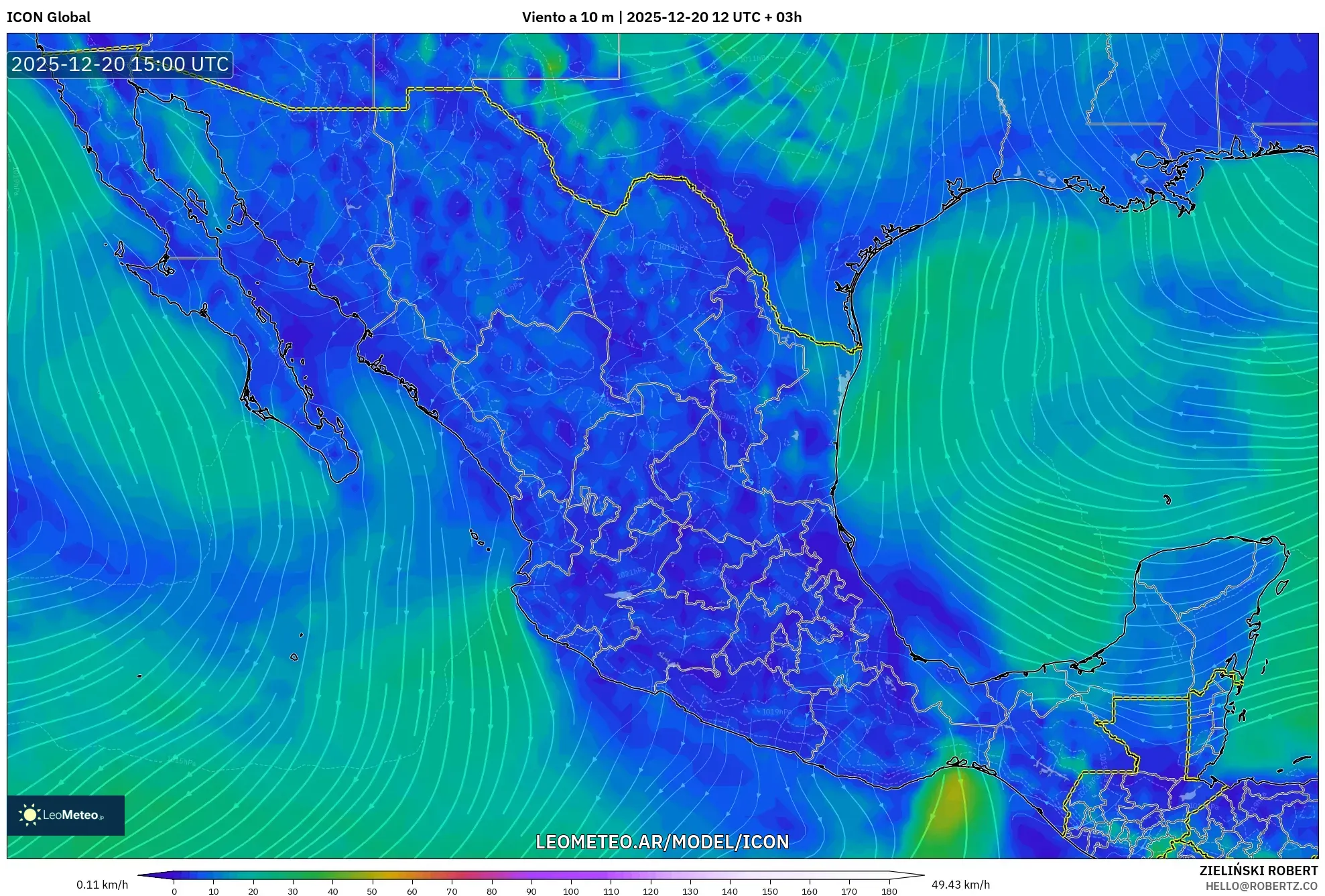 ICON model - México, Viento a 10 m