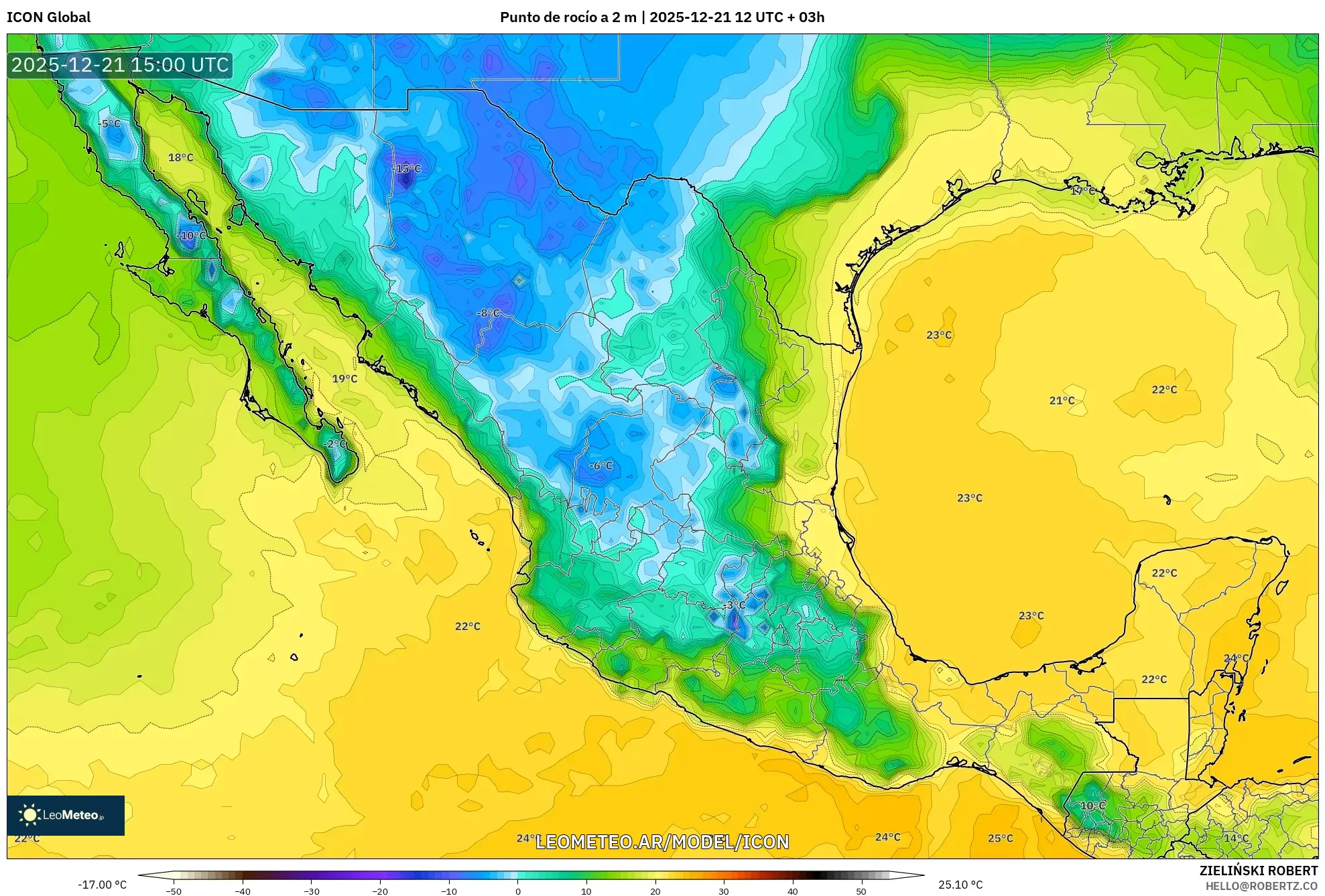 ICON model - México, Punto de rocío a 2 m