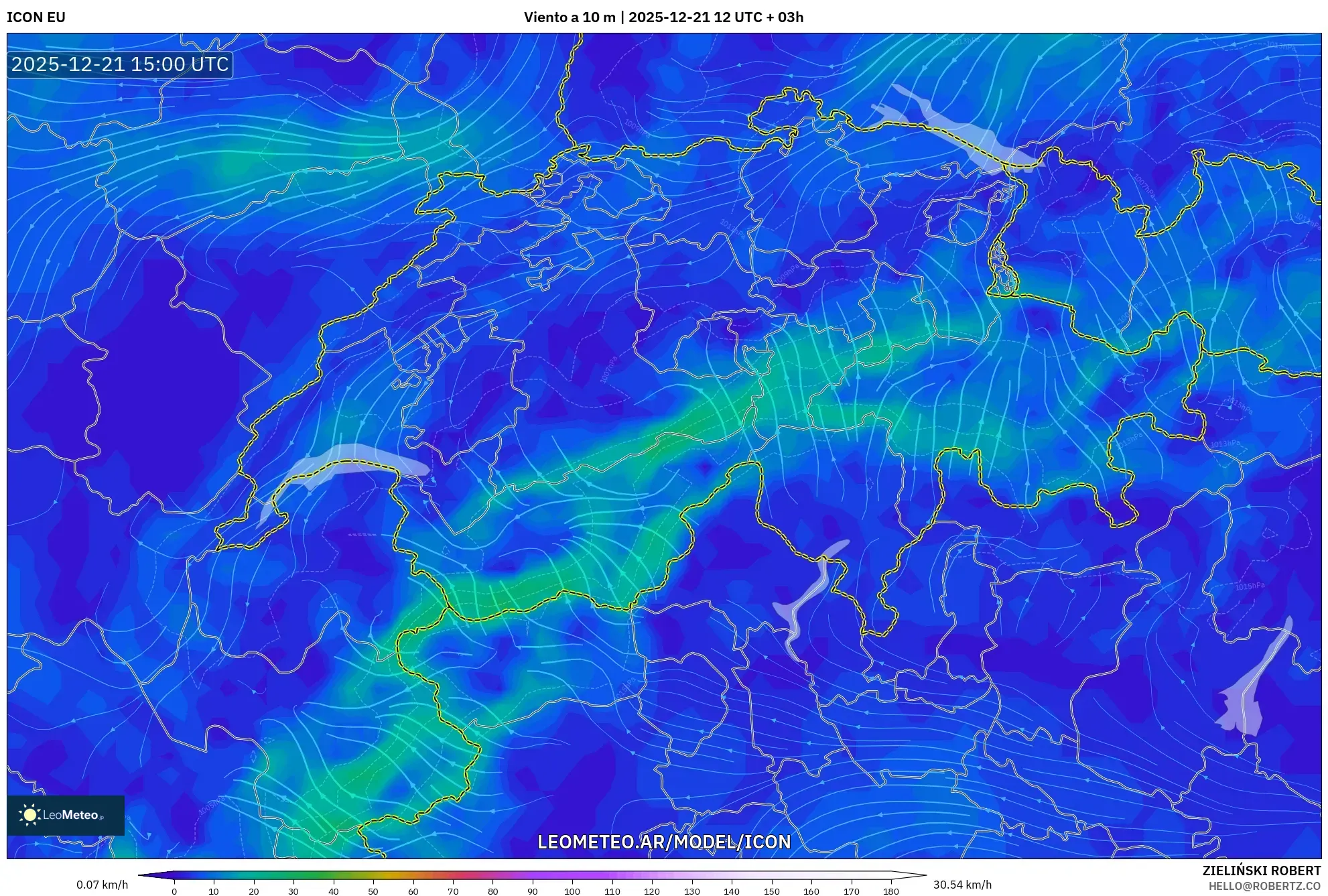 ICON model - Suiza, Viento a 10 m