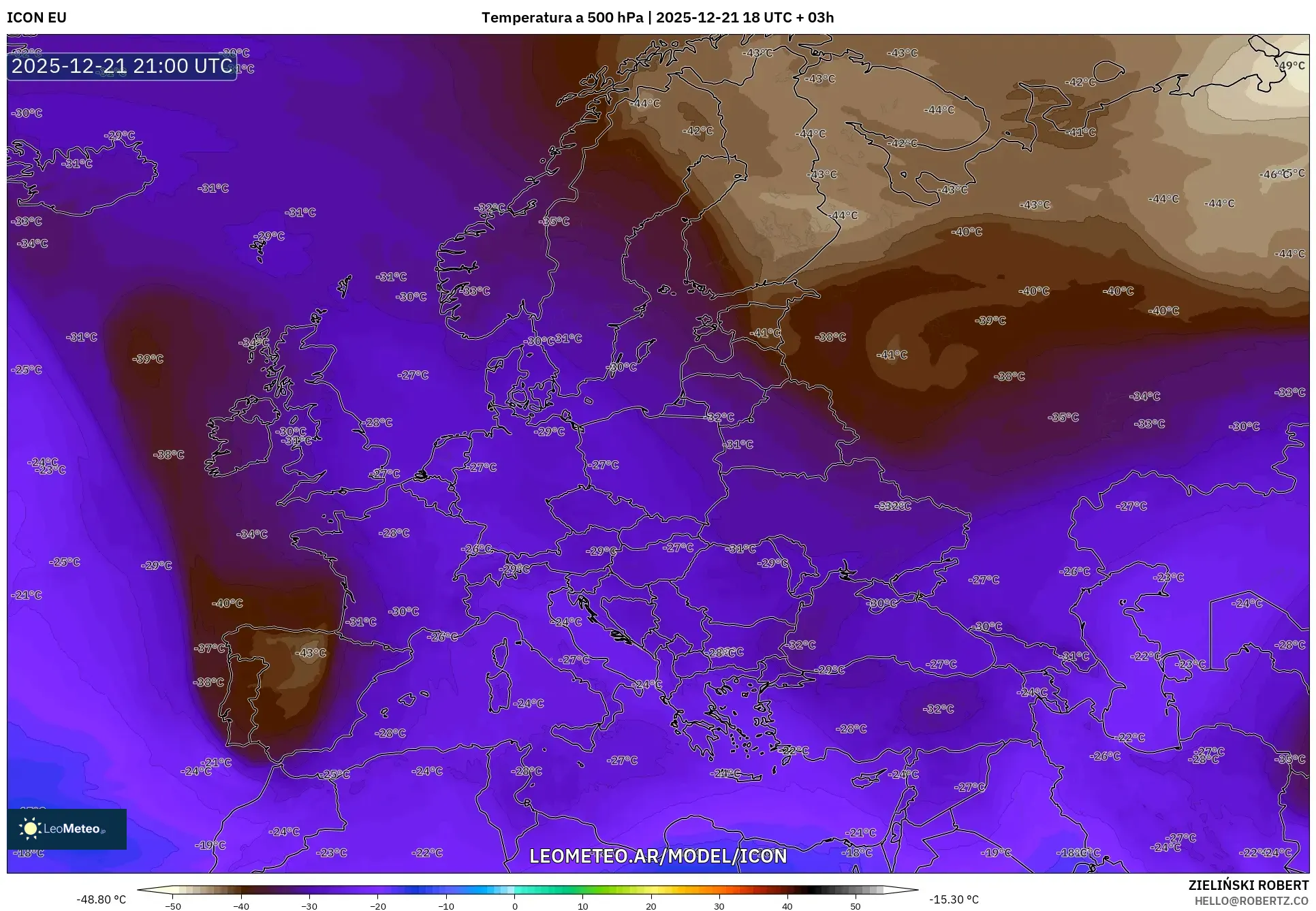 ICON model - Europa, Temperatura a 500 hPa
