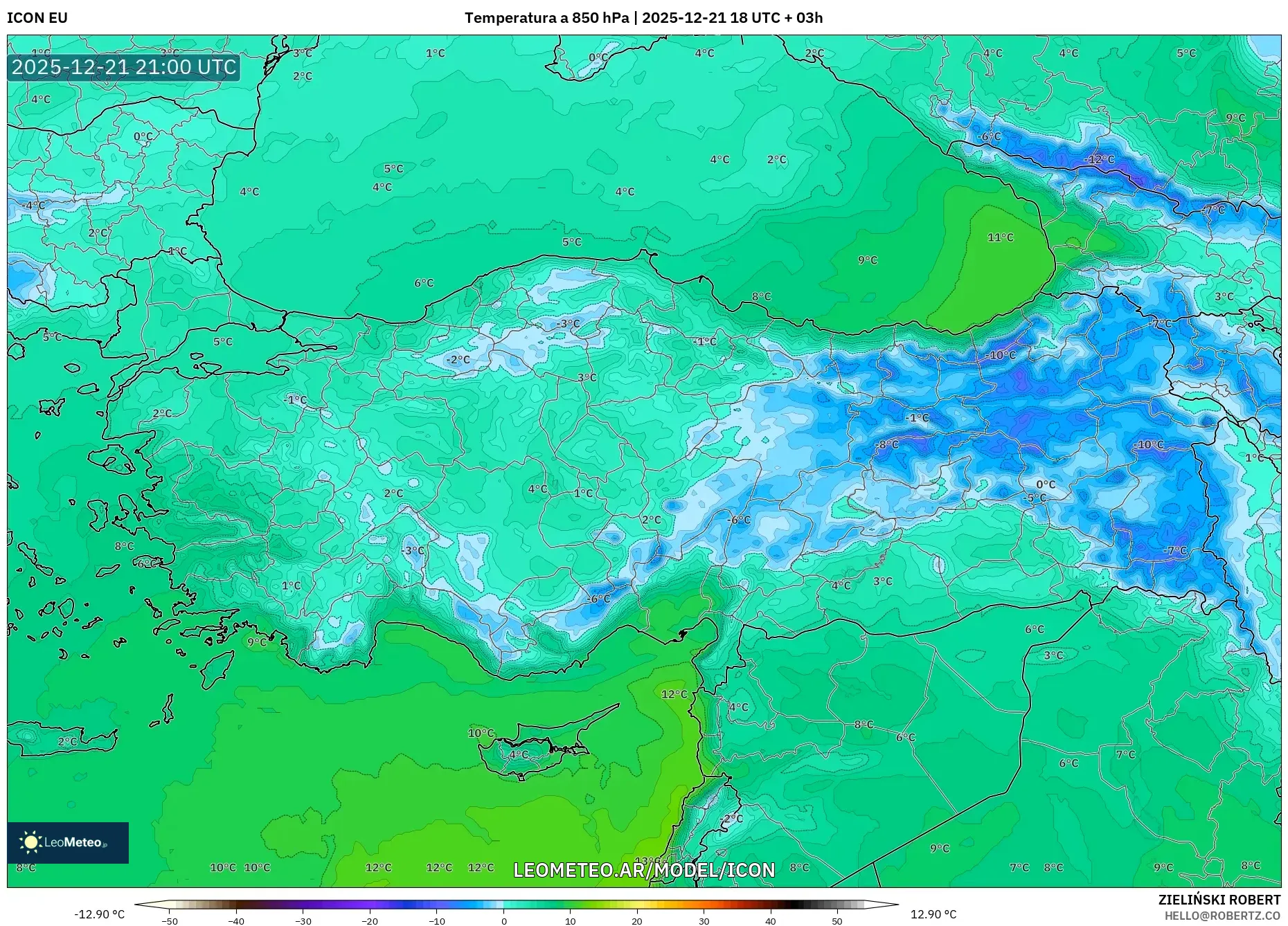 ICON model - Turquía, Temperatura a 850 hPa