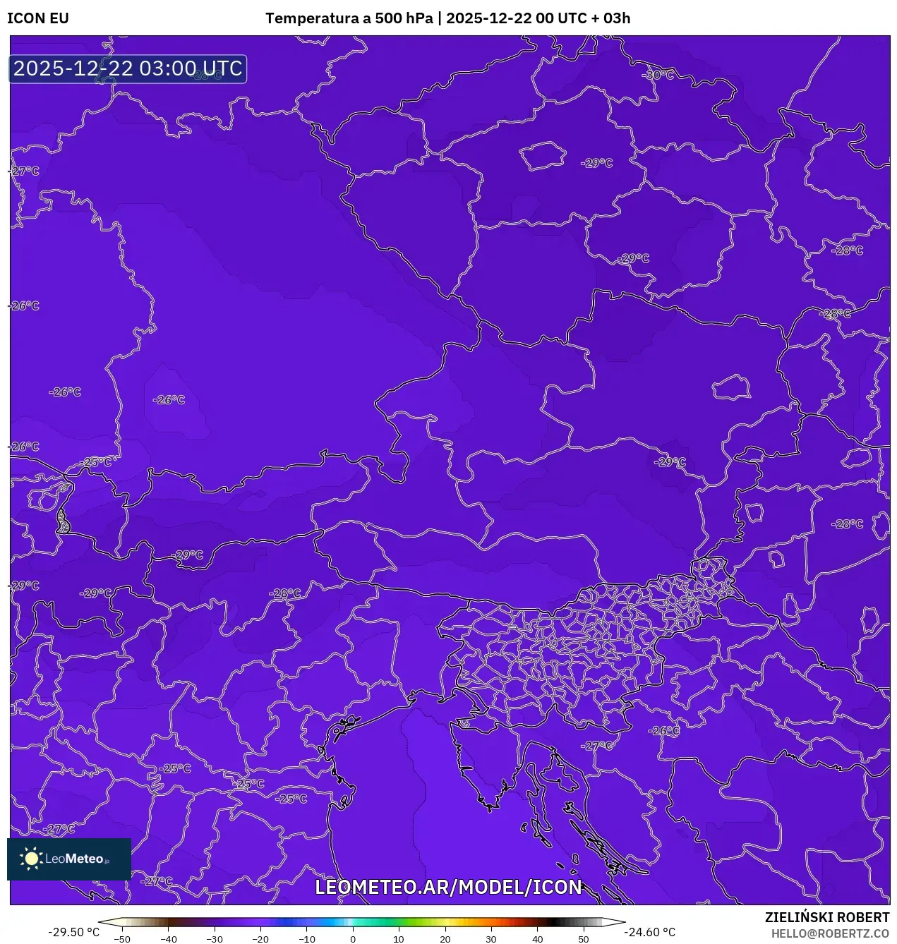 ICON model - Austria, Temperatura a 500 hPa