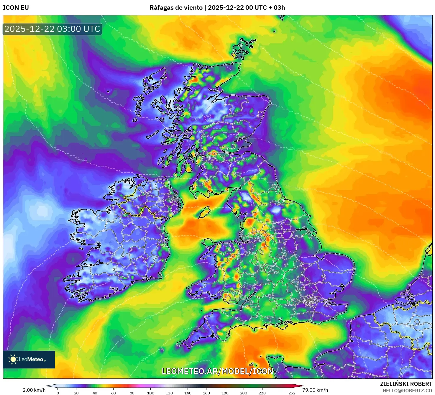 ICON model - Reino Unido, Ráfagas de viento