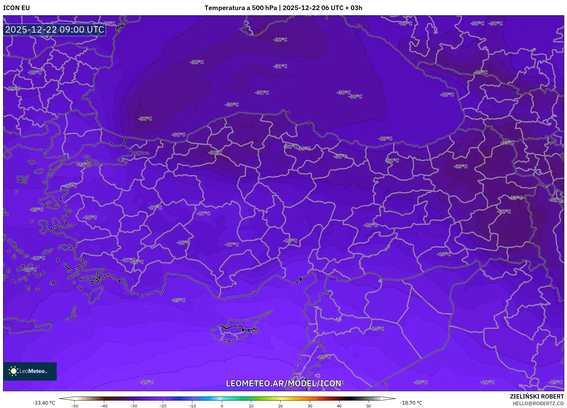ICON model - Turquía, Temperatura a 500 hPa