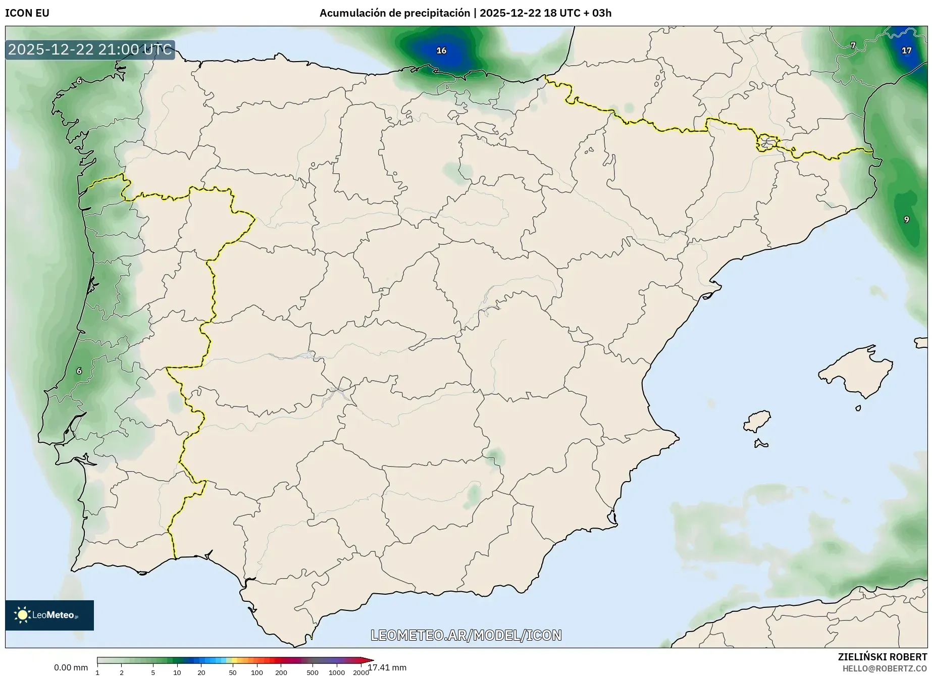 ICON model - España, Acumulación de precipitación