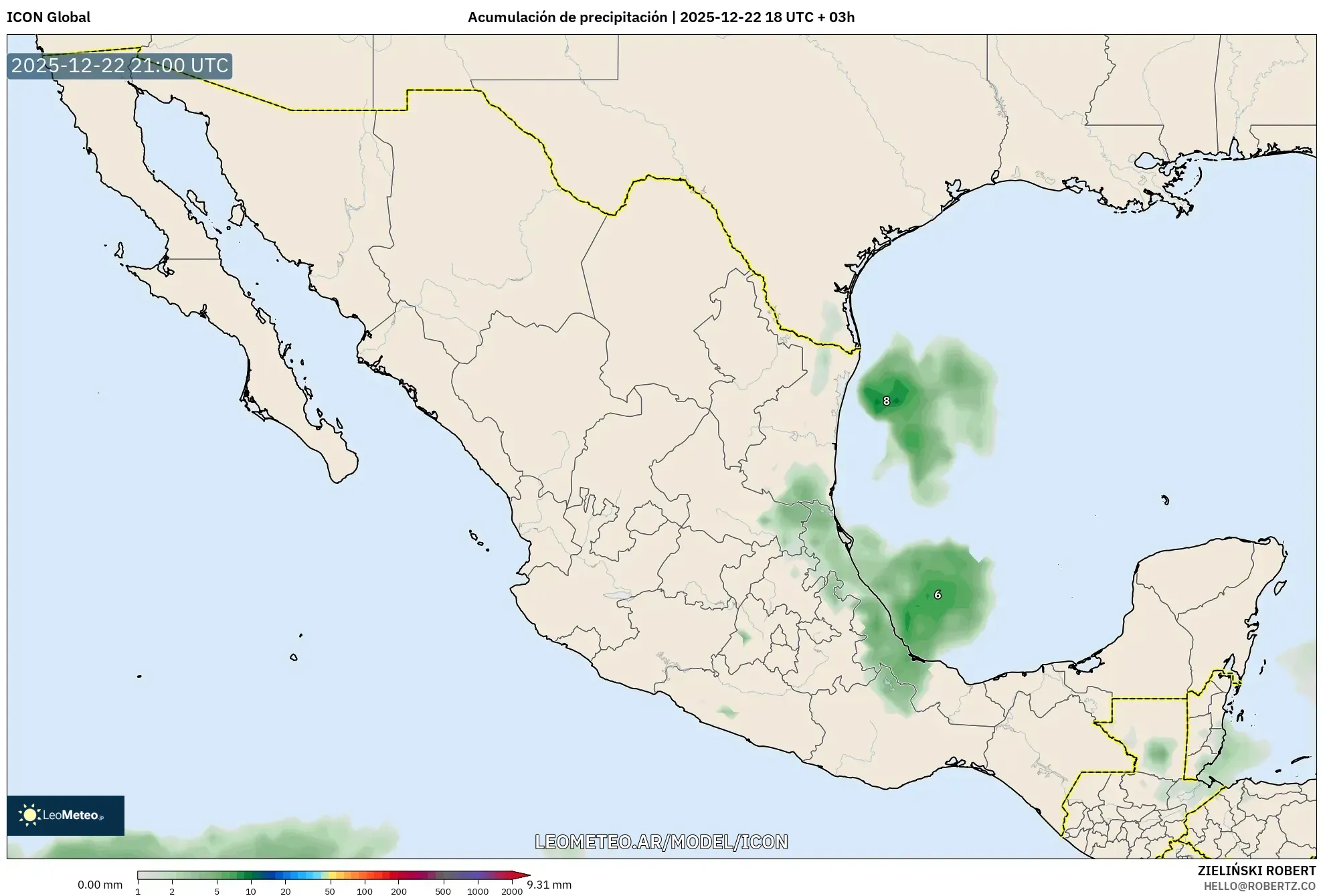 ICON model - México, Acumulación de precipitación
