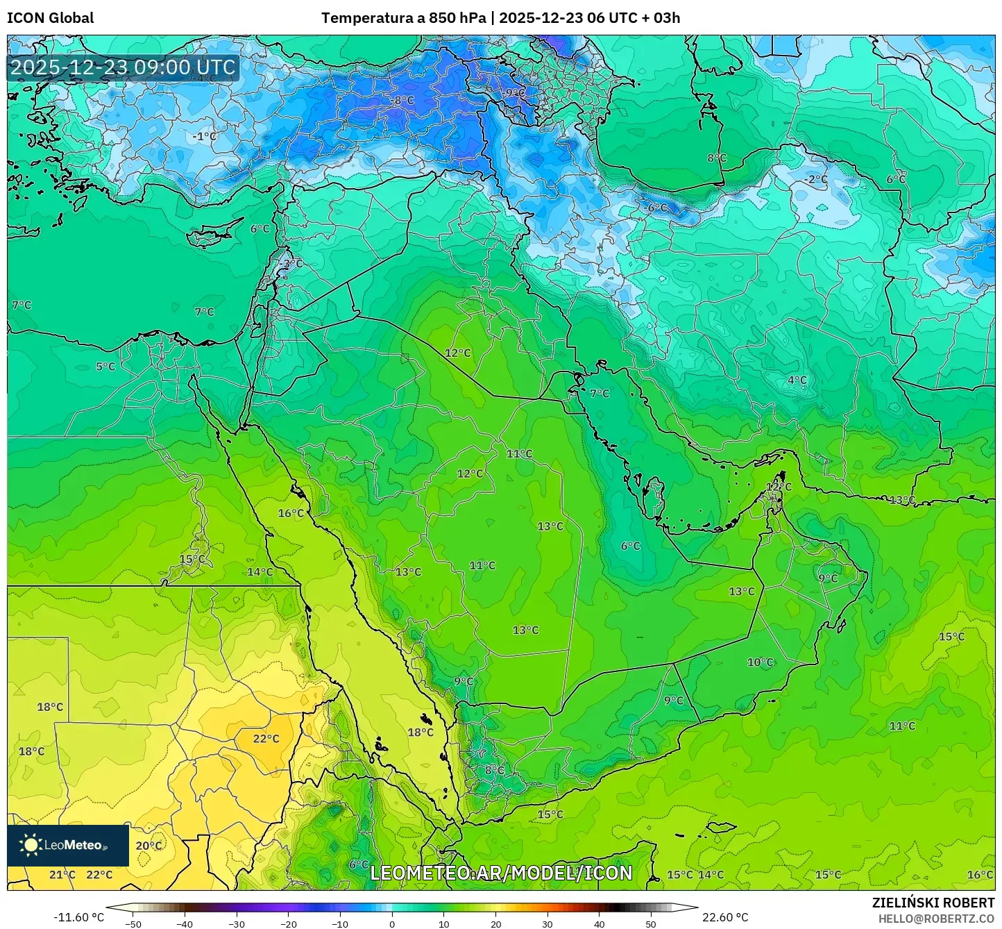 ICON model - Oriente Medio, Temperatura a 850 hPa
