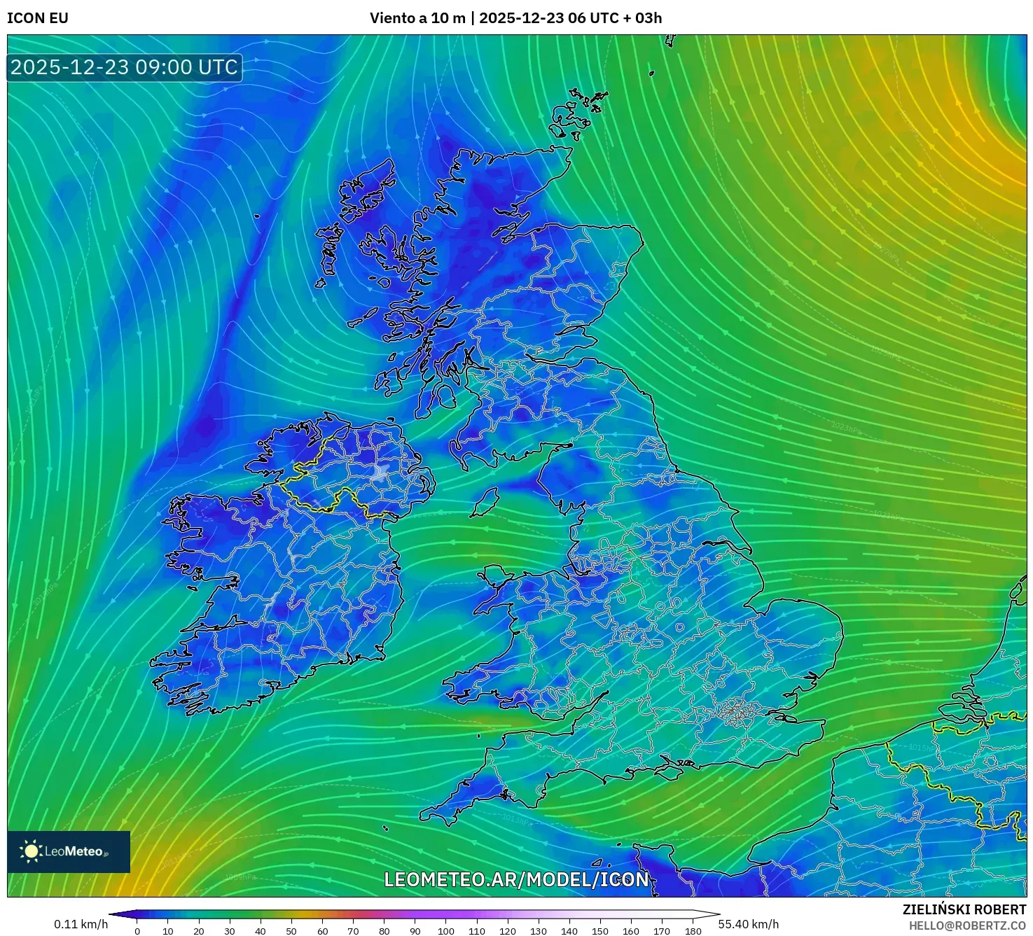 ICON model - Reino Unido, Viento a 10 m