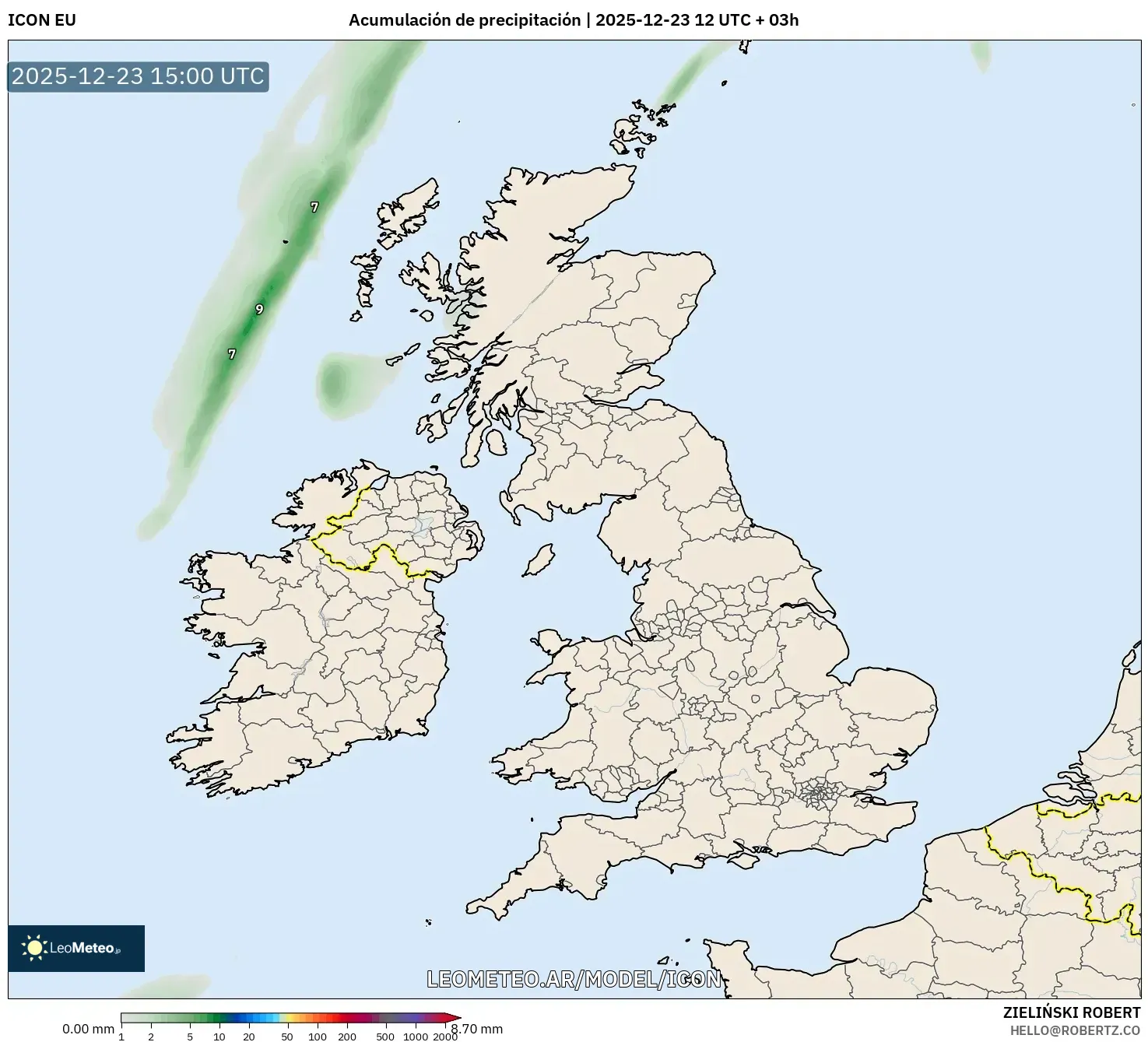 ICON model - Reino Unido, Acumulación de precipitación
