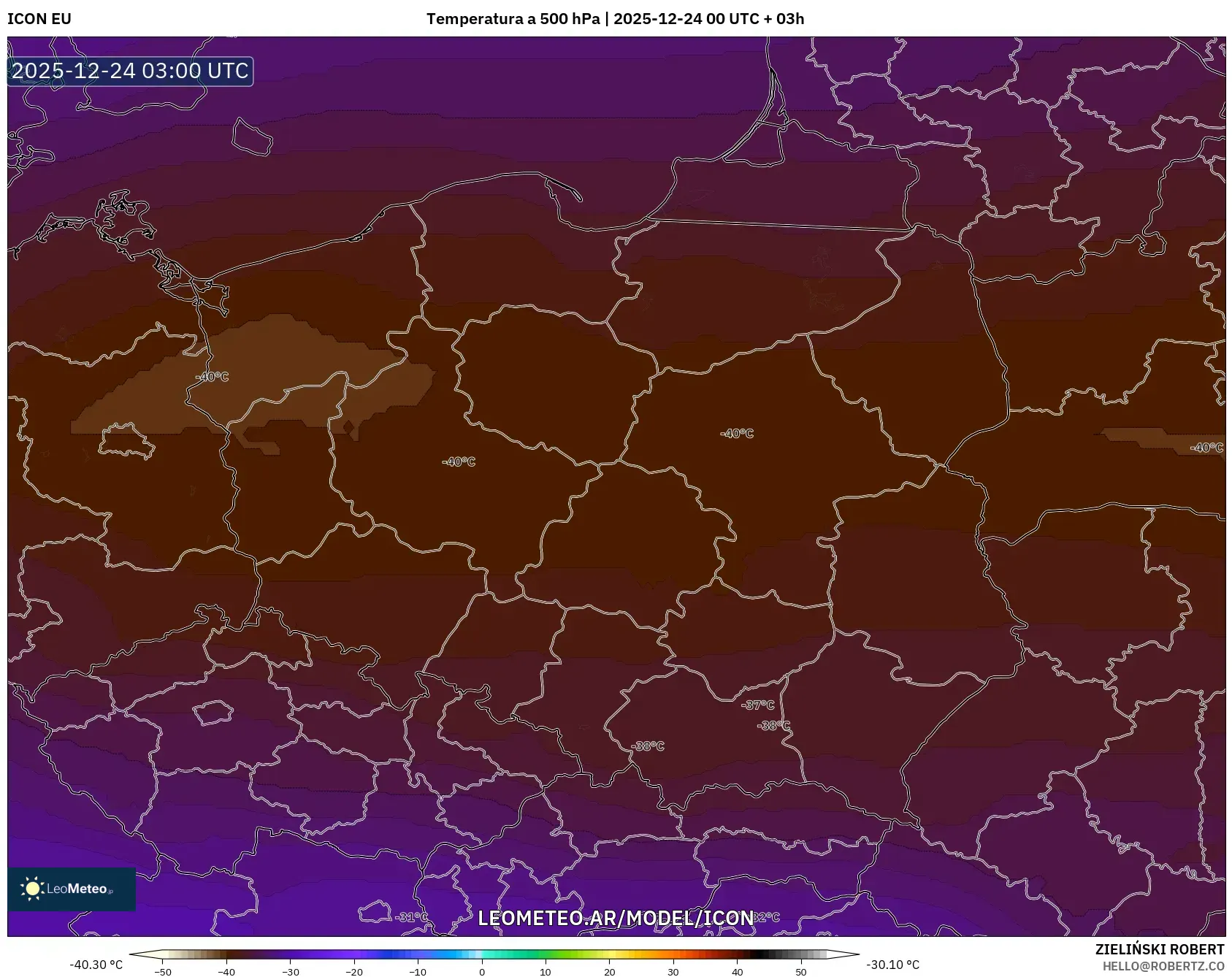 ICON model - Polonia, Temperatura a 500 hPa