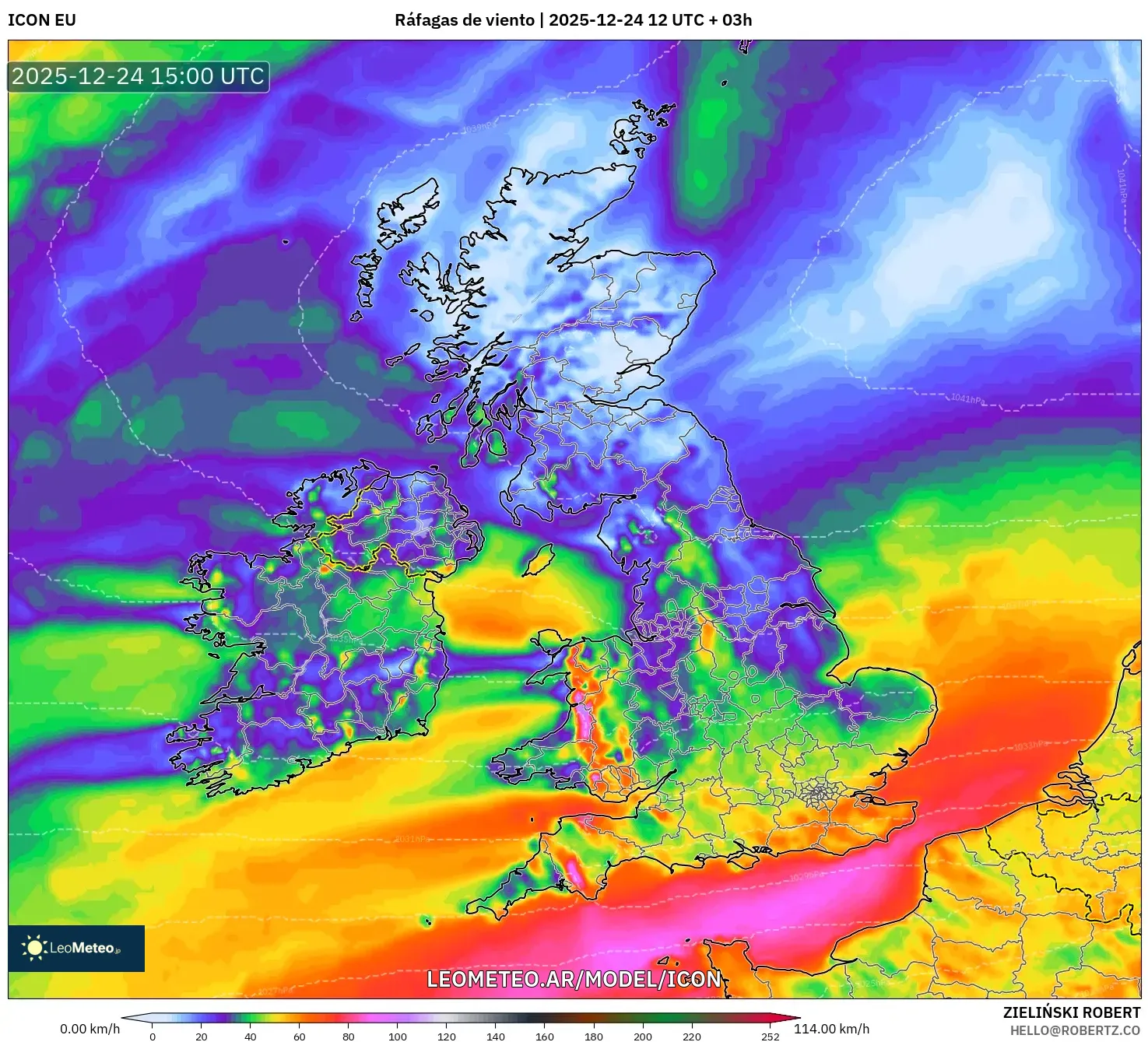 ICON model - Reino Unido, Ráfagas de viento