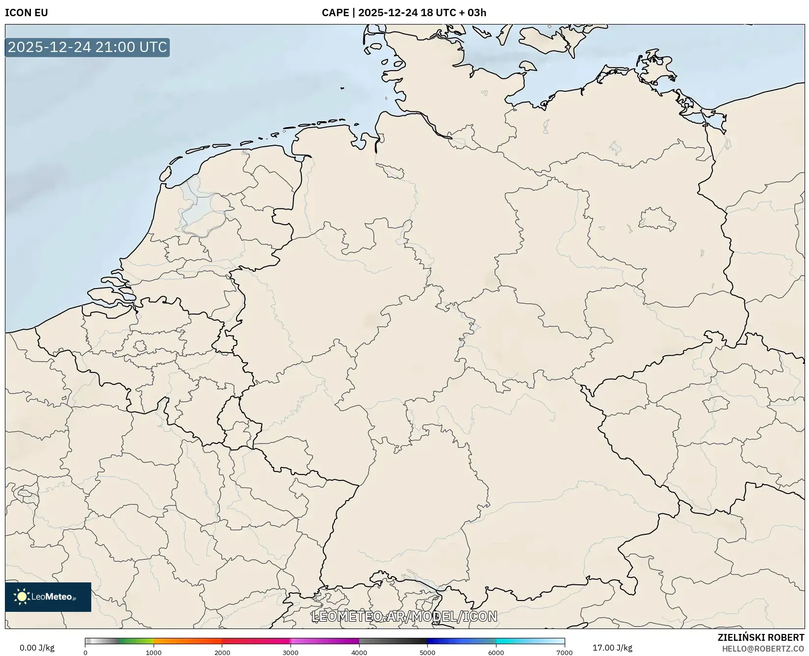 ICON model - Niemcy, CAPE