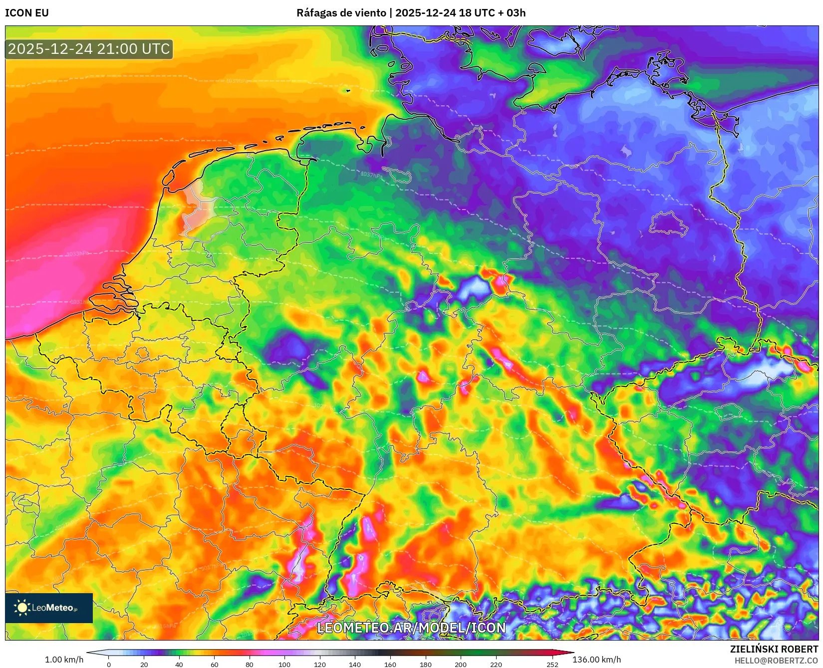 ICON model - Niemcy, Porywy wiatru
