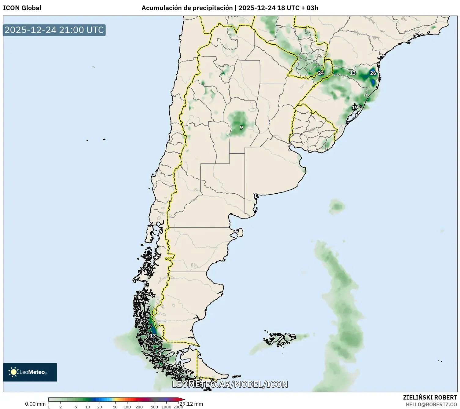 ICON model - Argentina, Acumulación de precipitación
