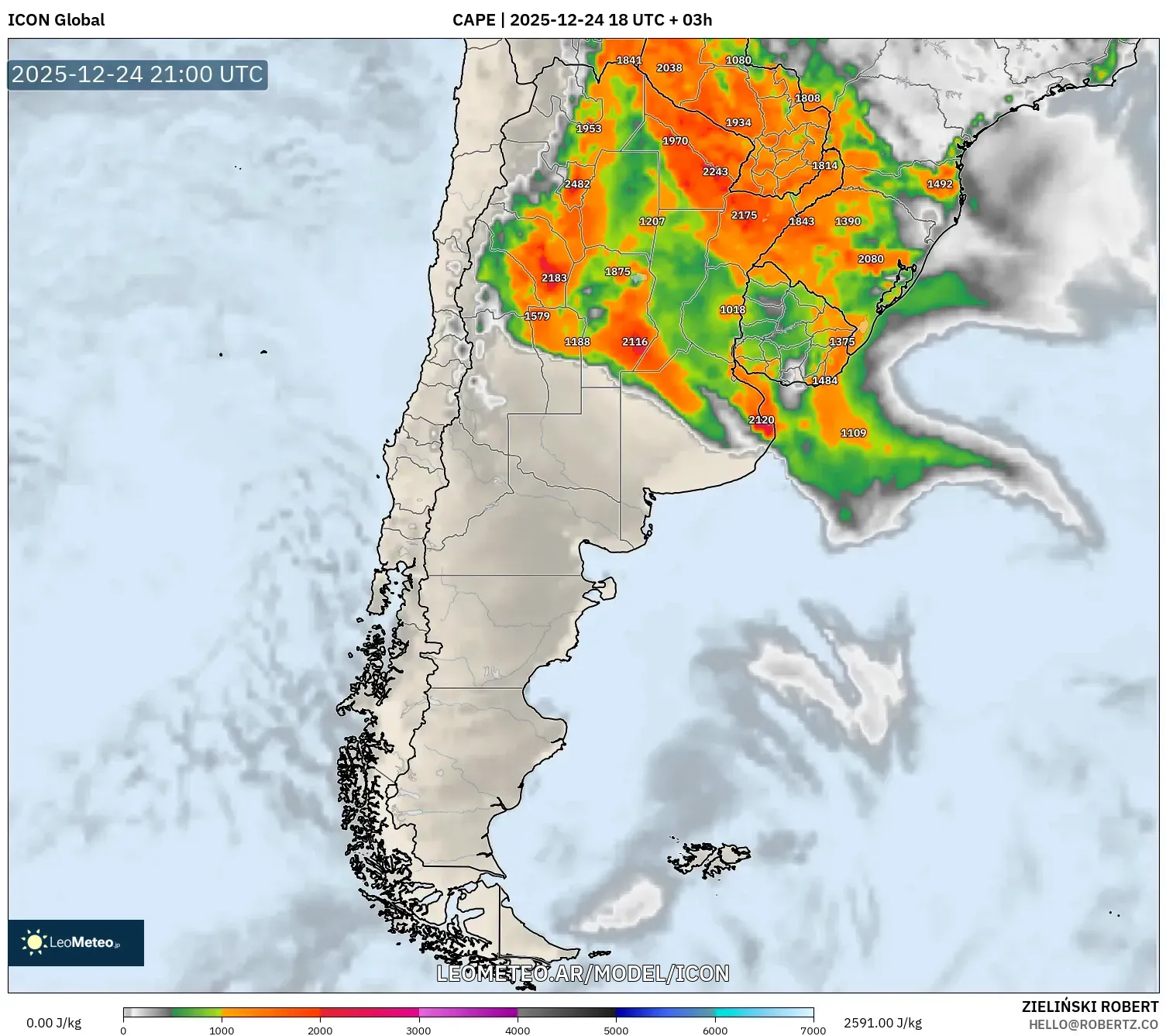 ICON model - Argentyna, CAPE