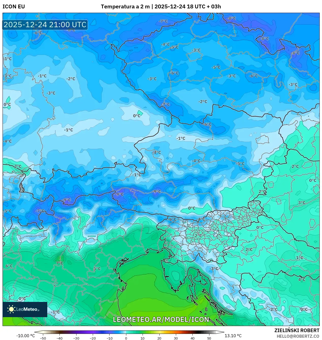 ICON model - Austria, Temperatura na 2 m