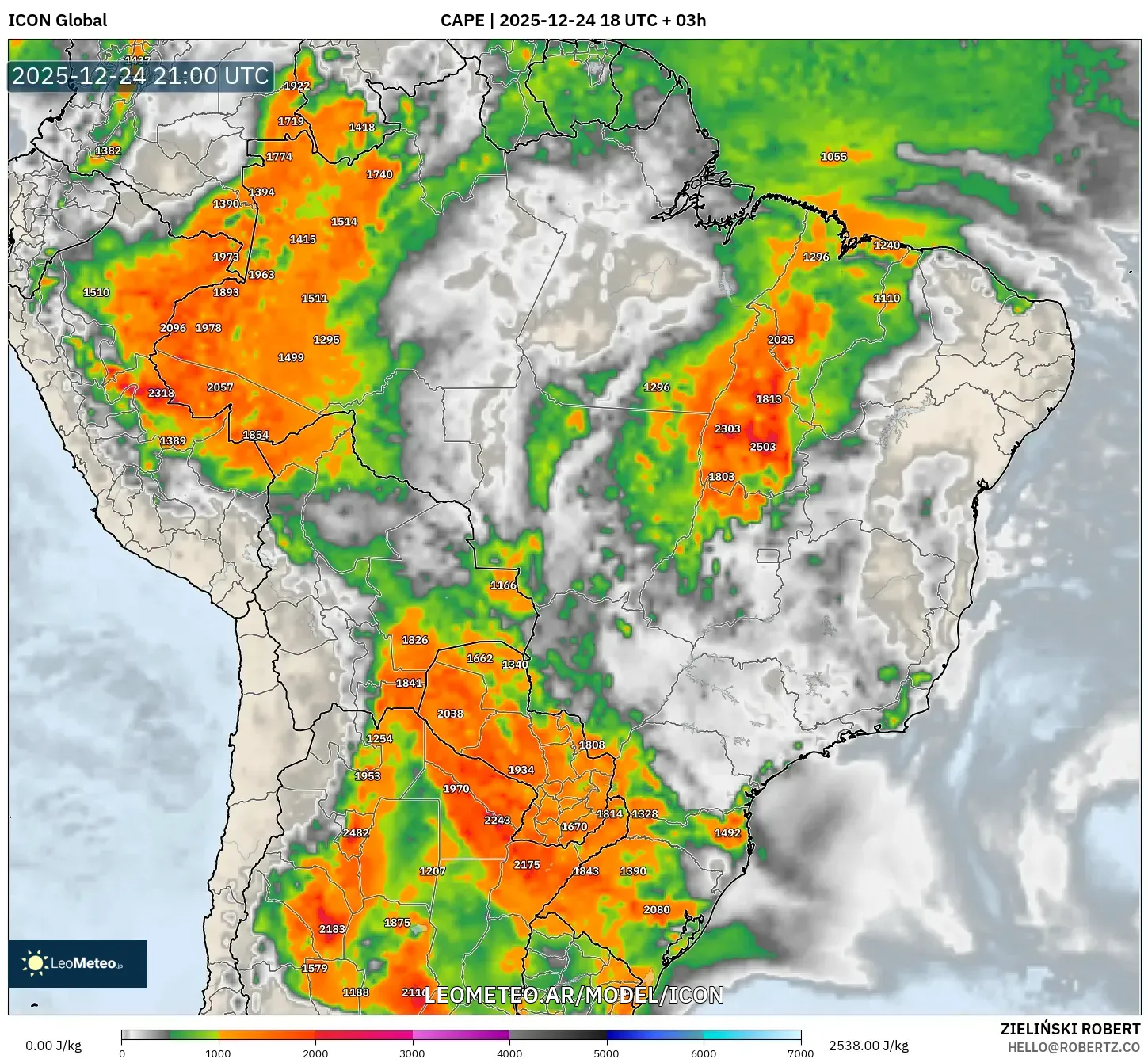 ICON model - Brazylia, CAPE