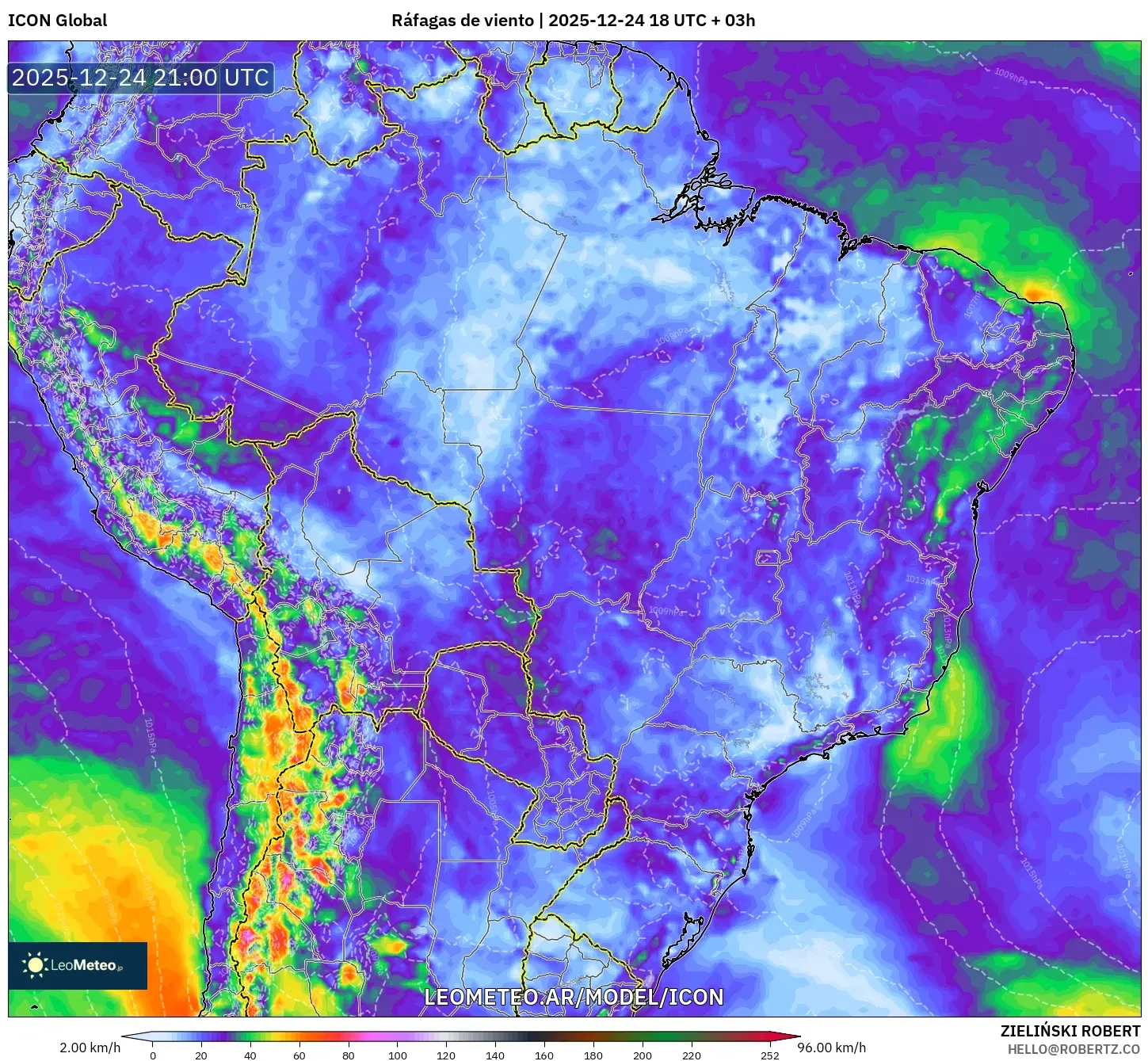 ICON model - Brazylia, Porywy wiatru