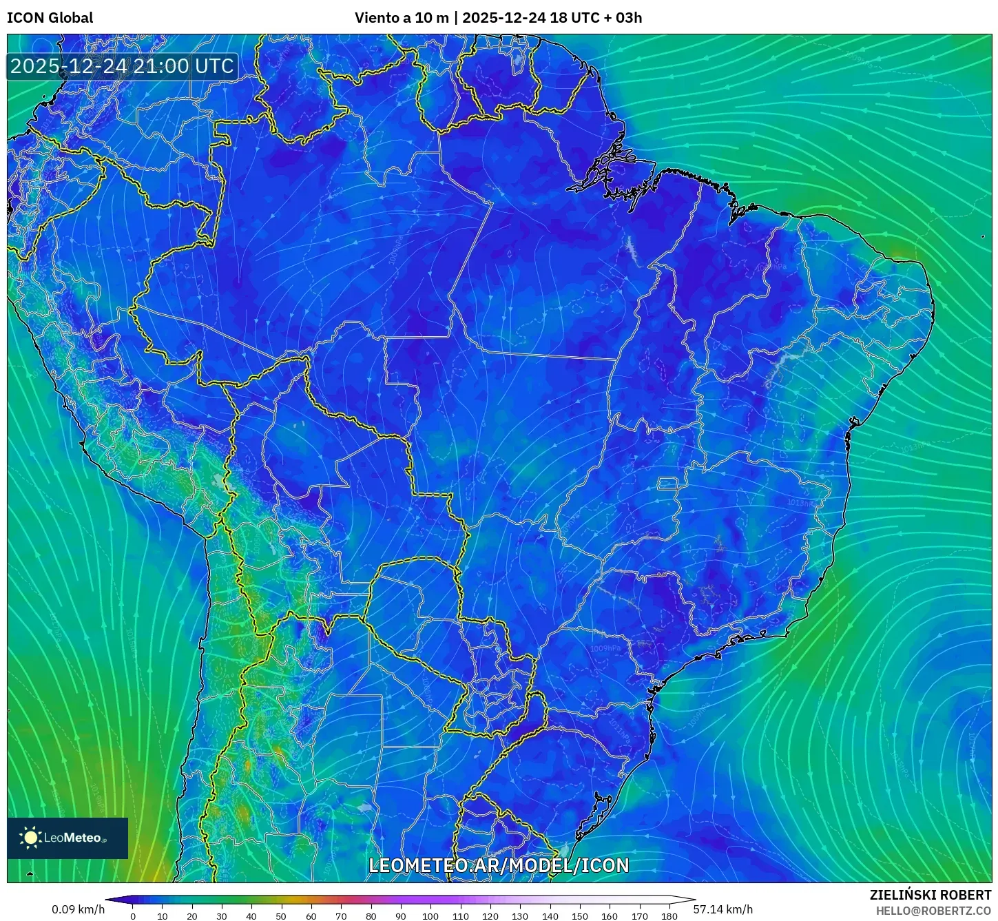 ICON model - Brasil, Viento a 10 m