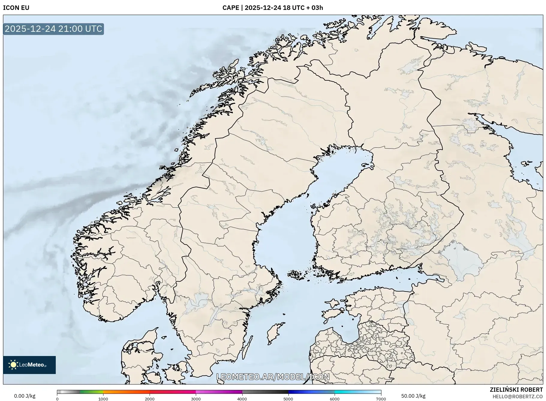 ICON model - Skandynawia, CAPE