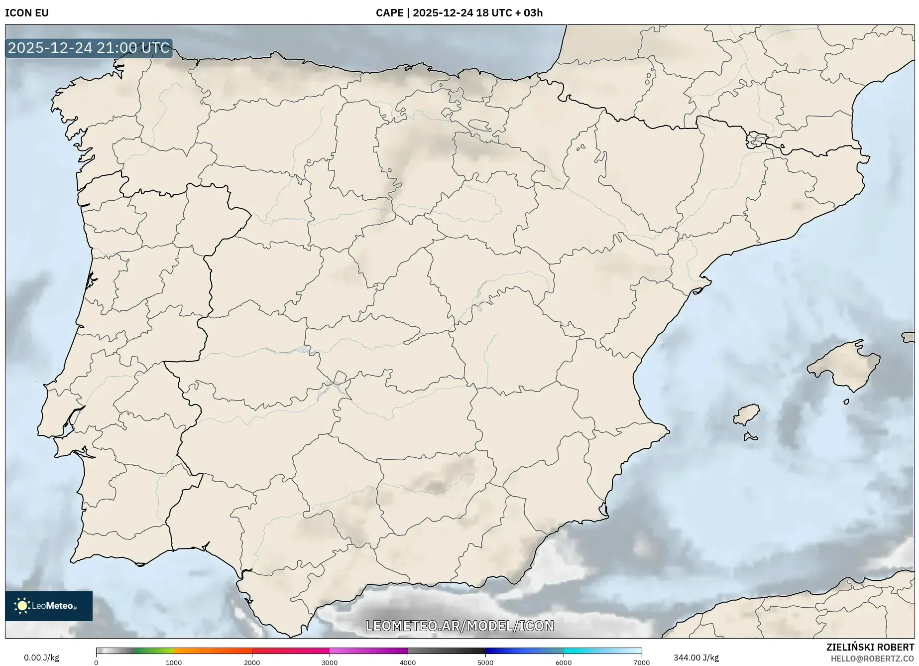 ICON model - Hiszpania, CAPE