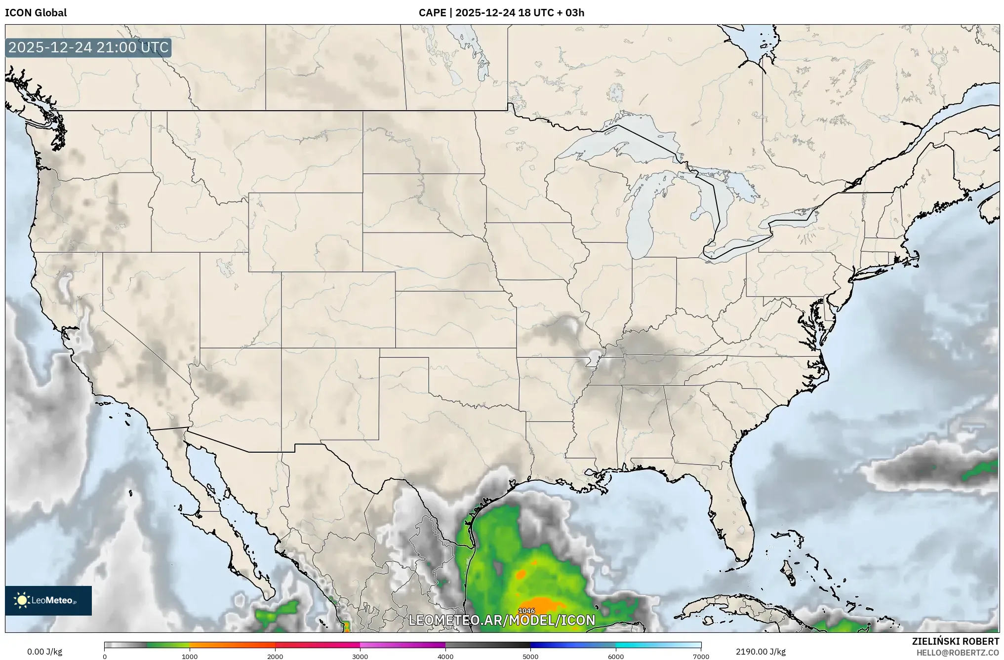 ICON model - Stany Zjednoczone, CAPE