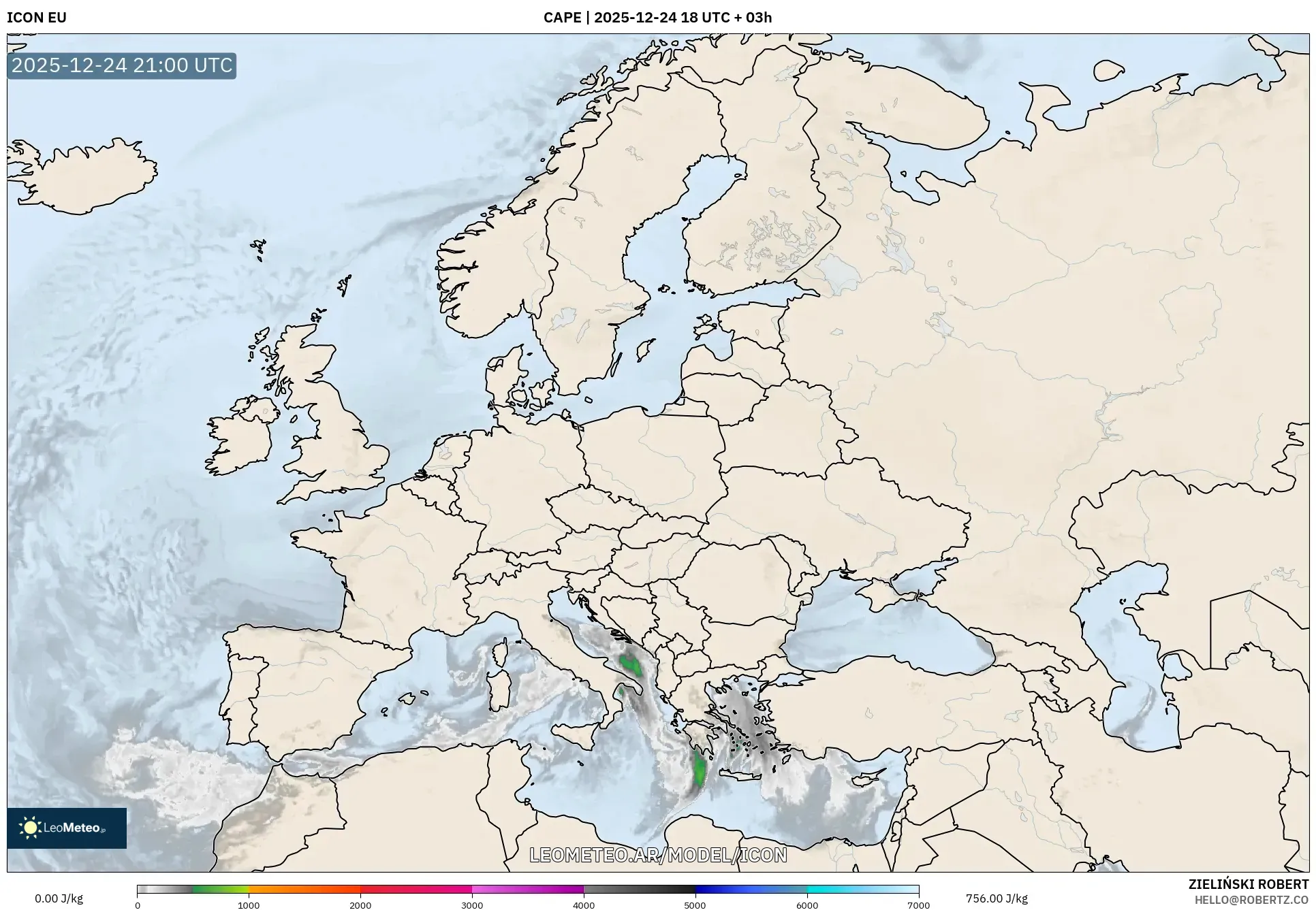 ICON model - Europa, CAPE