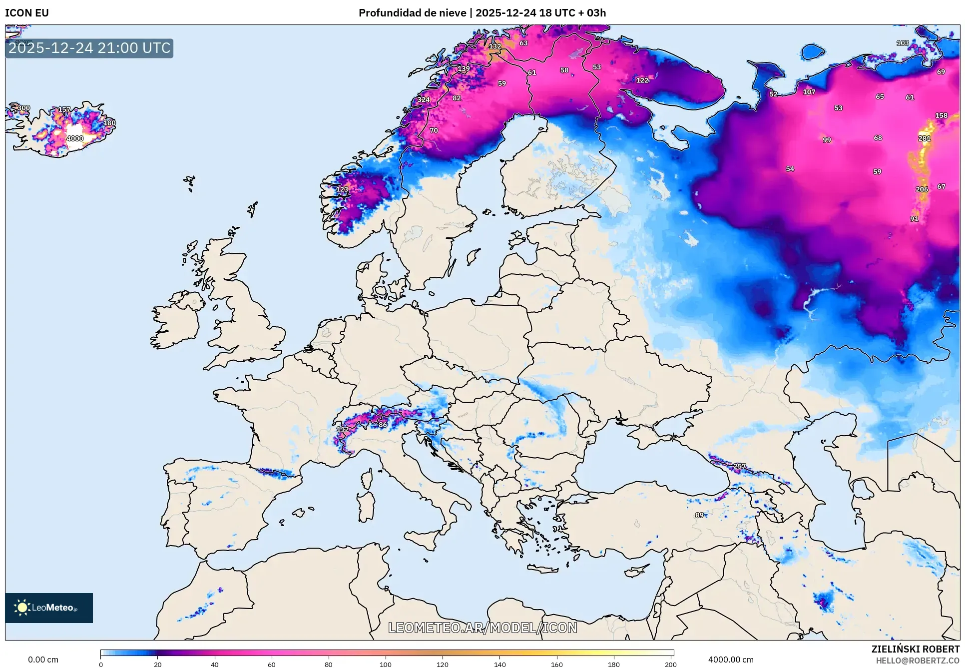 ICON model - Europa, Pokrywa śnieżna