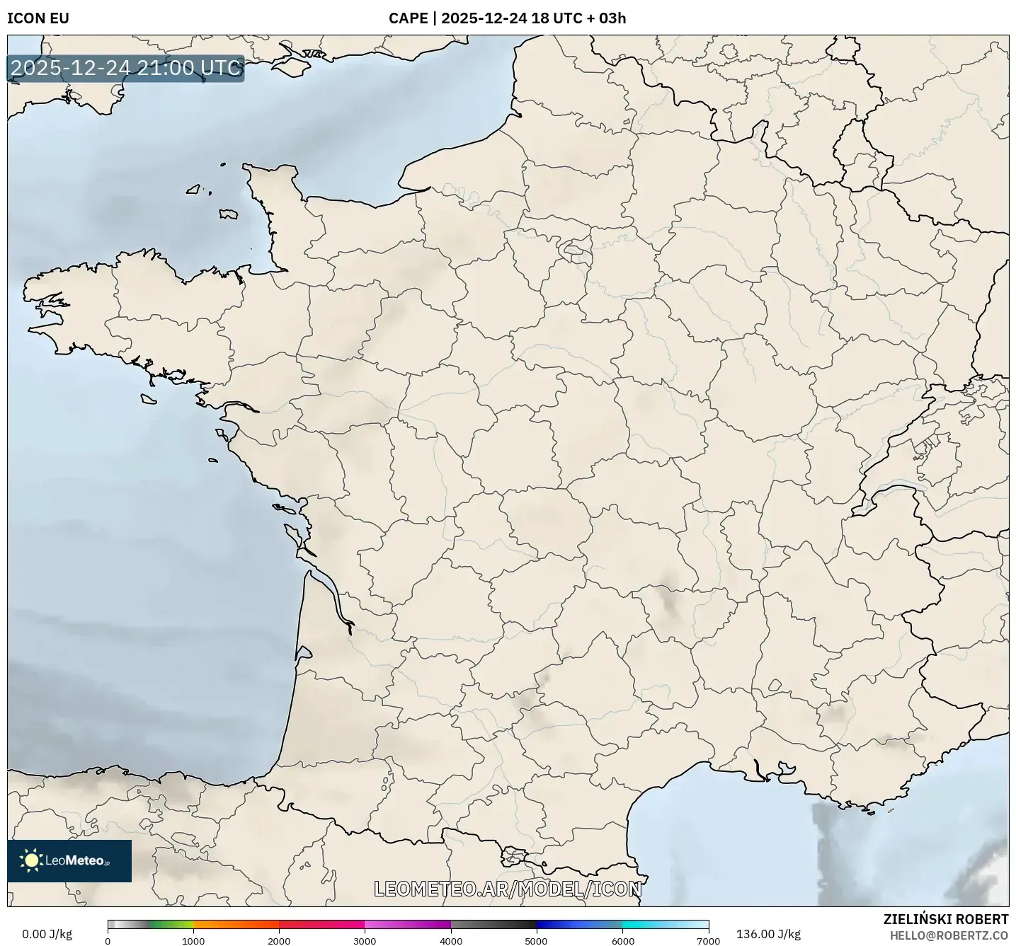 ICON model - Francja, CAPE