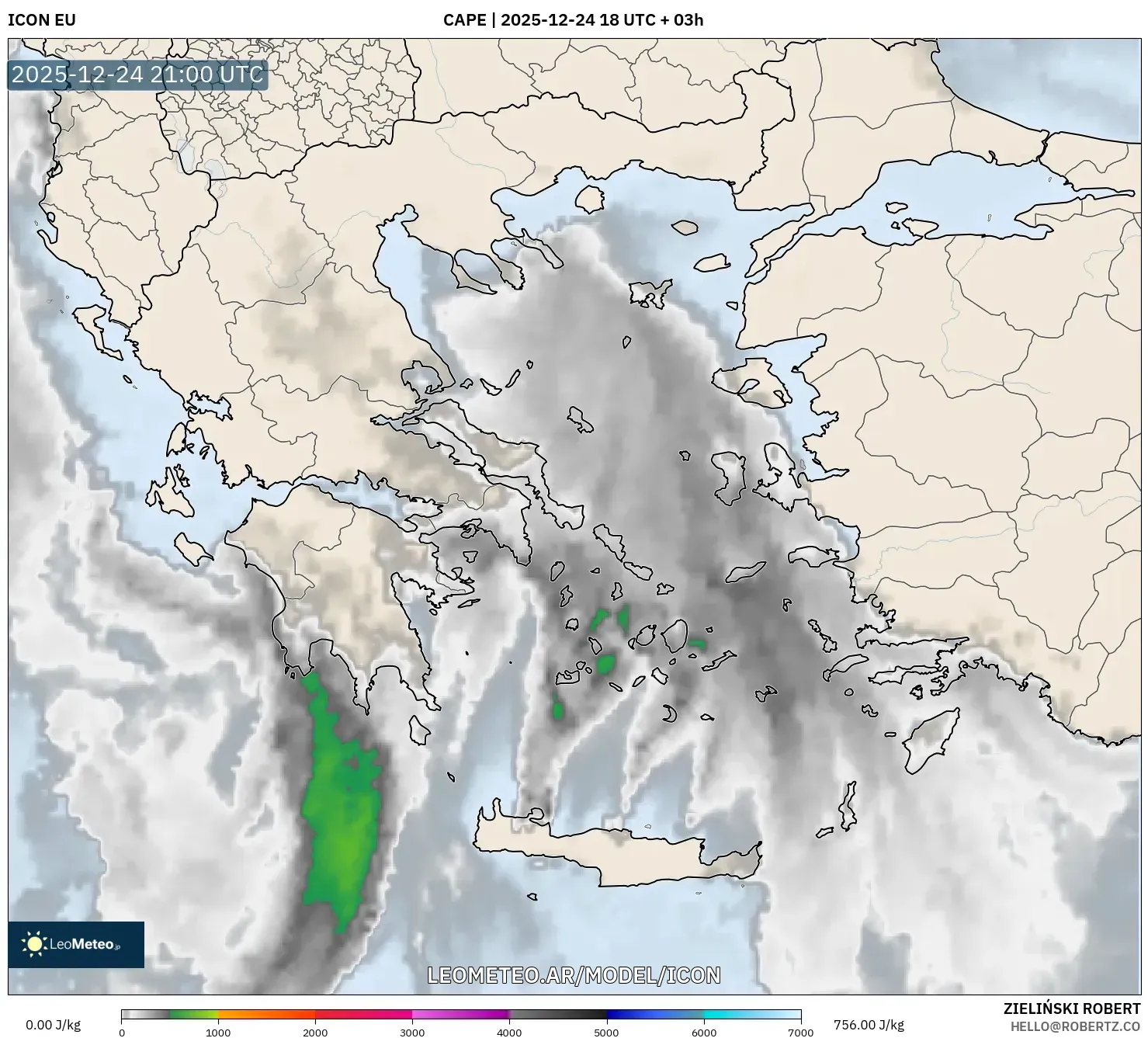 ICON model - Grecja, CAPE