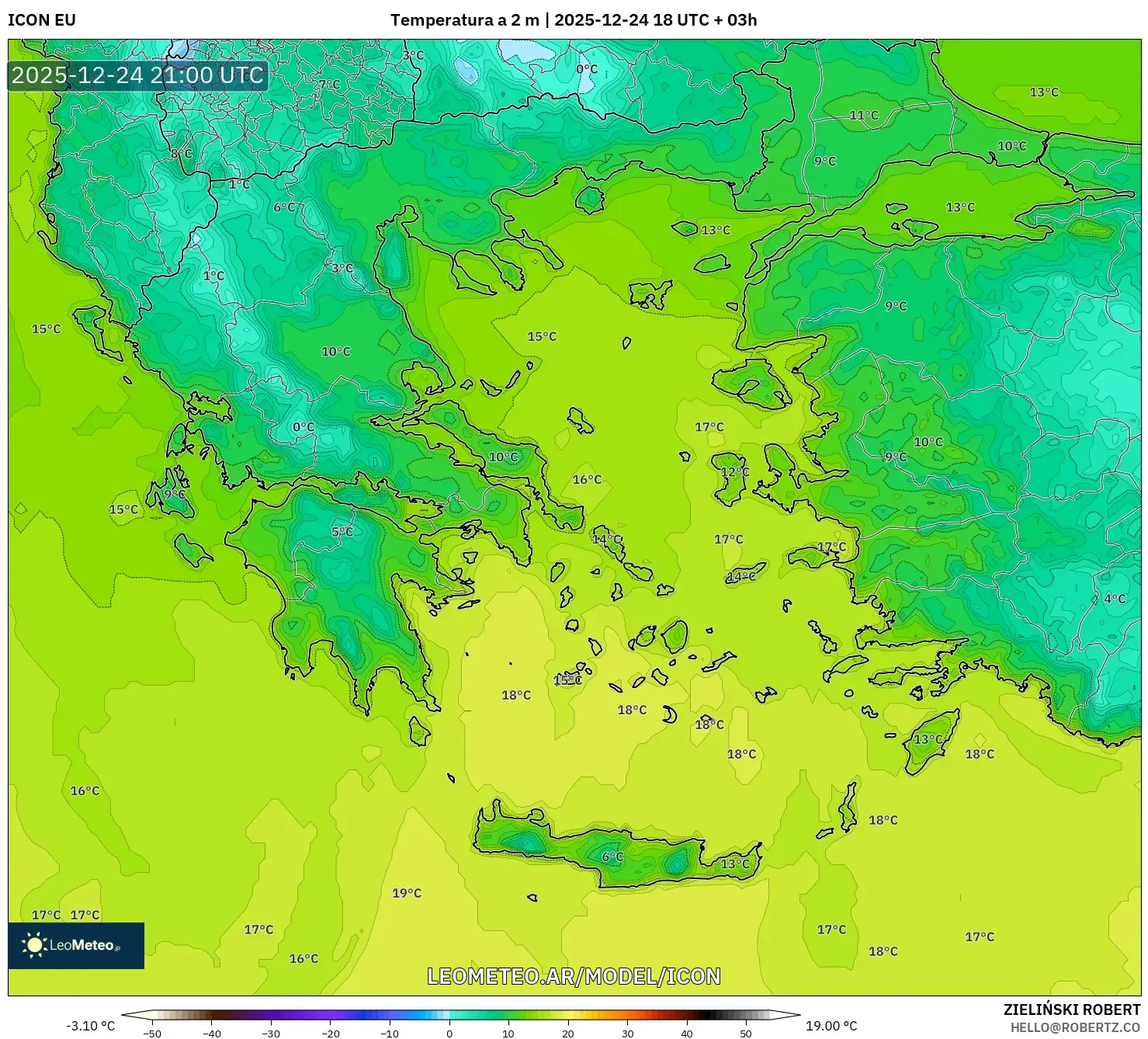 ICON model - Grecja, Temperatura na 2 m