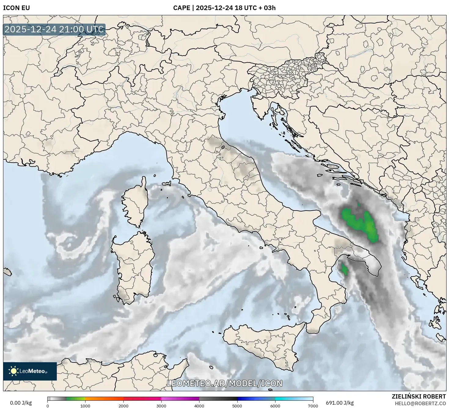 ICON model - Włochy, CAPE