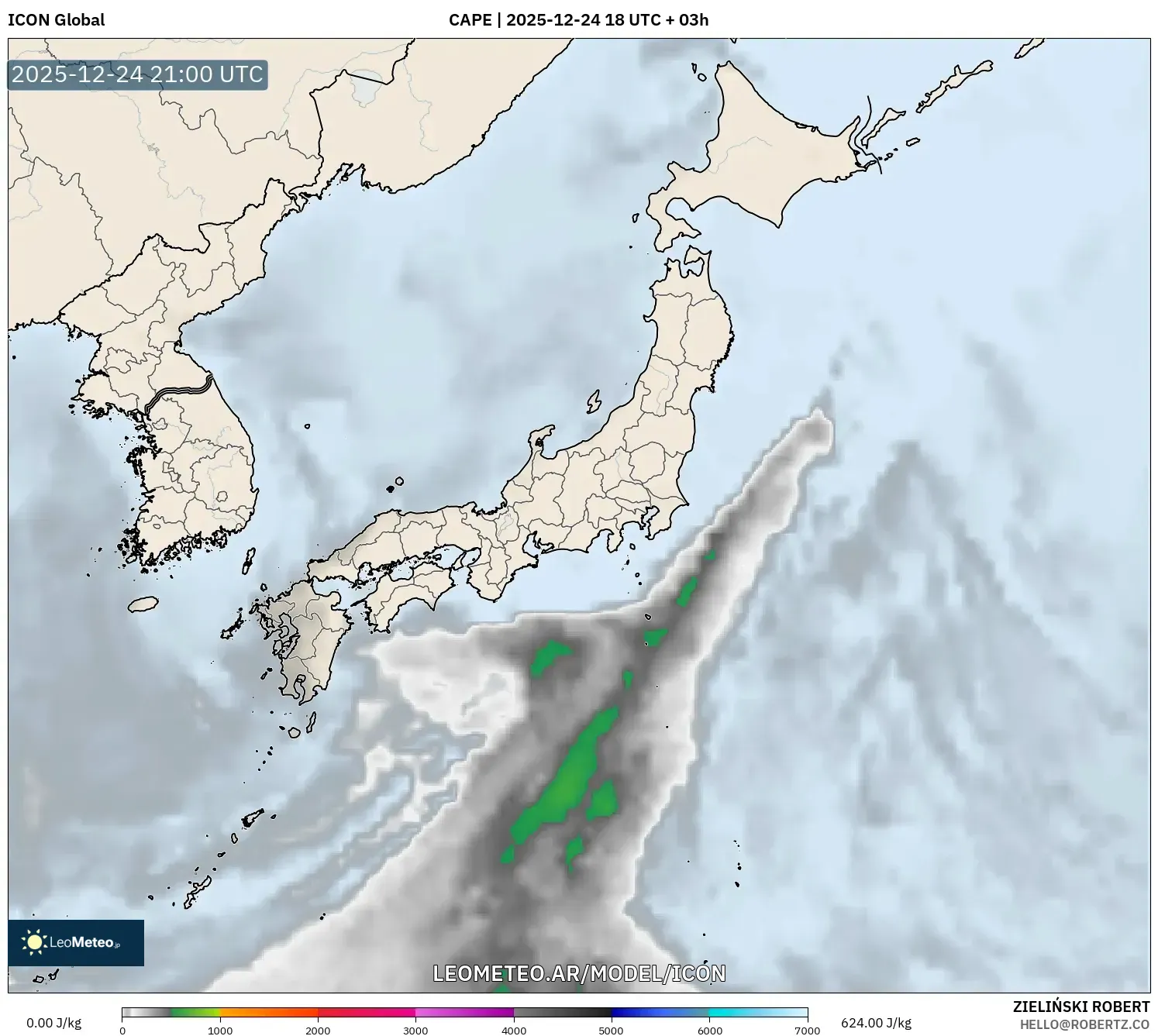 ICON model - Japonia, CAPE